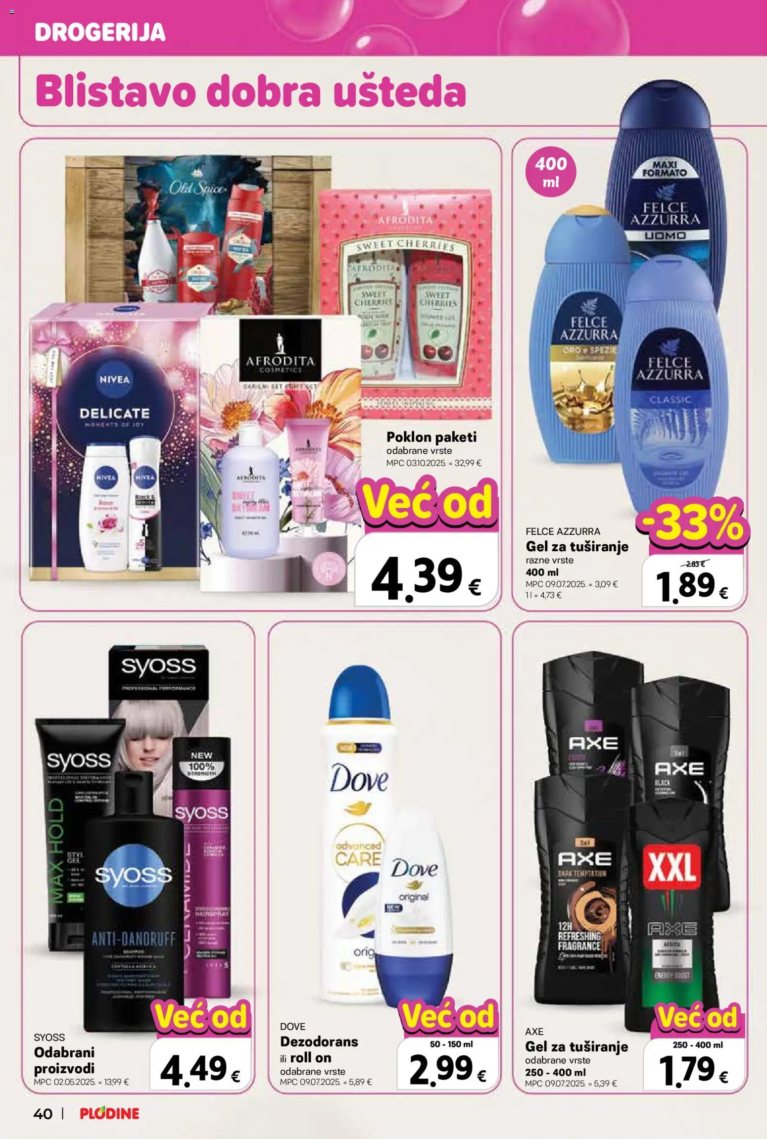 Plodine katalog | vrijedi od 26.11.2025 | Stranica: 40 | Proizvodi: Gel za tuširanje, Dezodorans, Nivea, Old Spice
