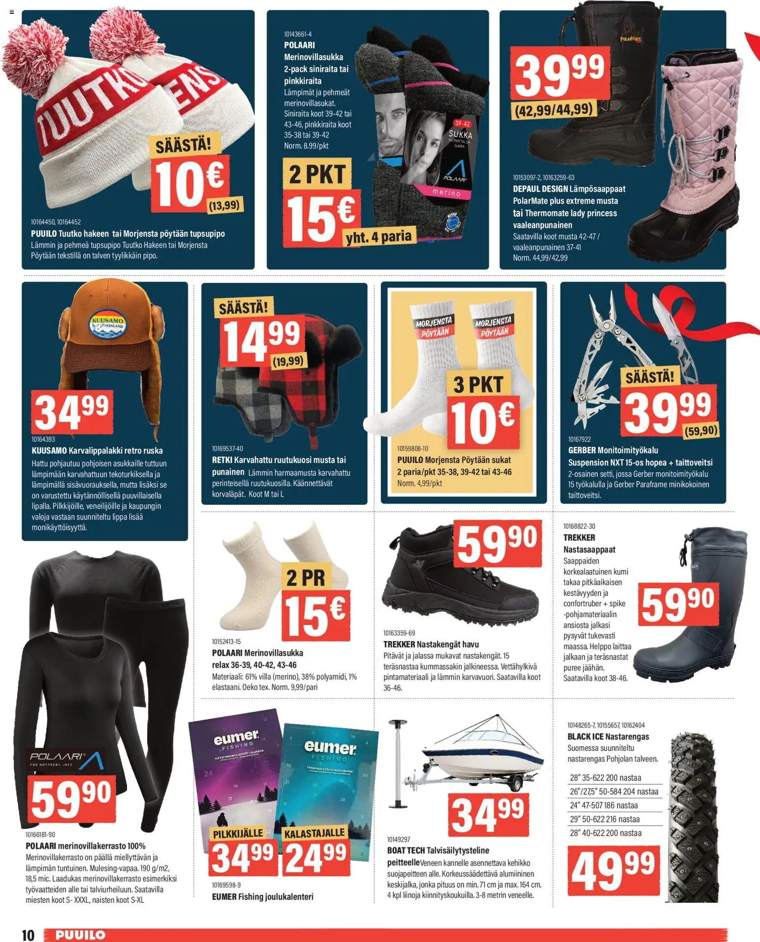 Puuilo tarjoukset – voimassa 10.11.2025 alkaen | Sivu: 10 | Tuotteet: Joulukalenteri, Monitoimityökalu, Sukat, Hattu