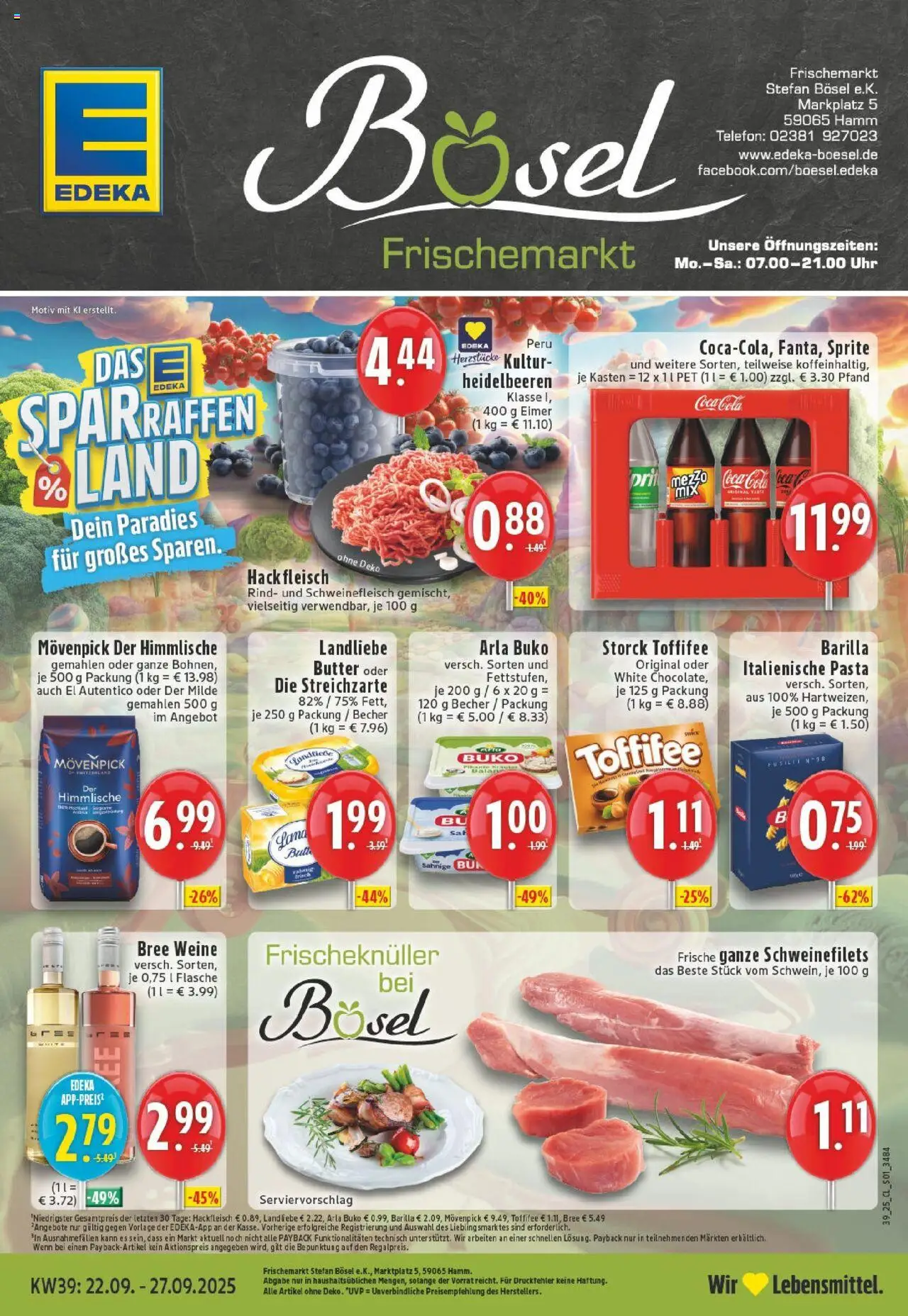 Edeka prospekt Hamm	 – gültig ab 21.09.2025 | Seite: 1 | Produkte: Bree, Landliebe butter, Schweinefleisch, Hackfleisch