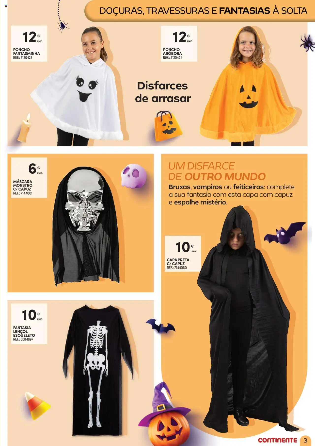Continente - Halloween │ válido de 07.10.2025 | Página: 3 | Produtos: Lençol, Abóbora, Capuz