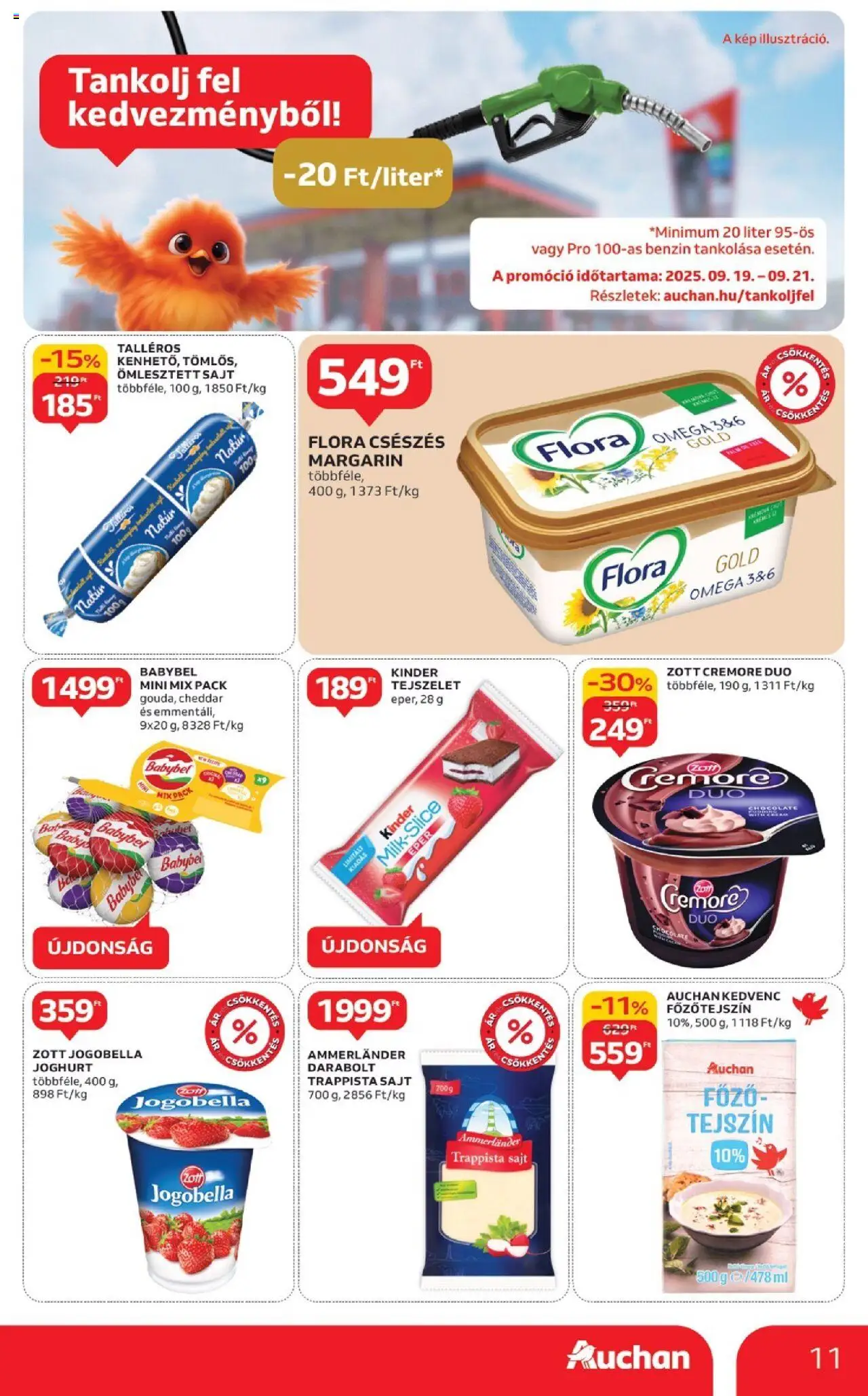 Auchan akciós ujság - amely érvényes a következő dátumtól: 18.09.2025 | Oldal: 11 | Termékek: Sajt, Joghurt, Eper, Cheddar