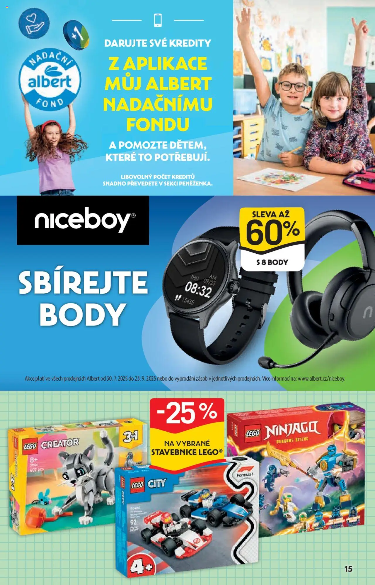 Albert katalog - Hypermarket od 13.08.2025 | Strana: 15 | Produkty: Niceboy, LEGO, Stavebnice, Body