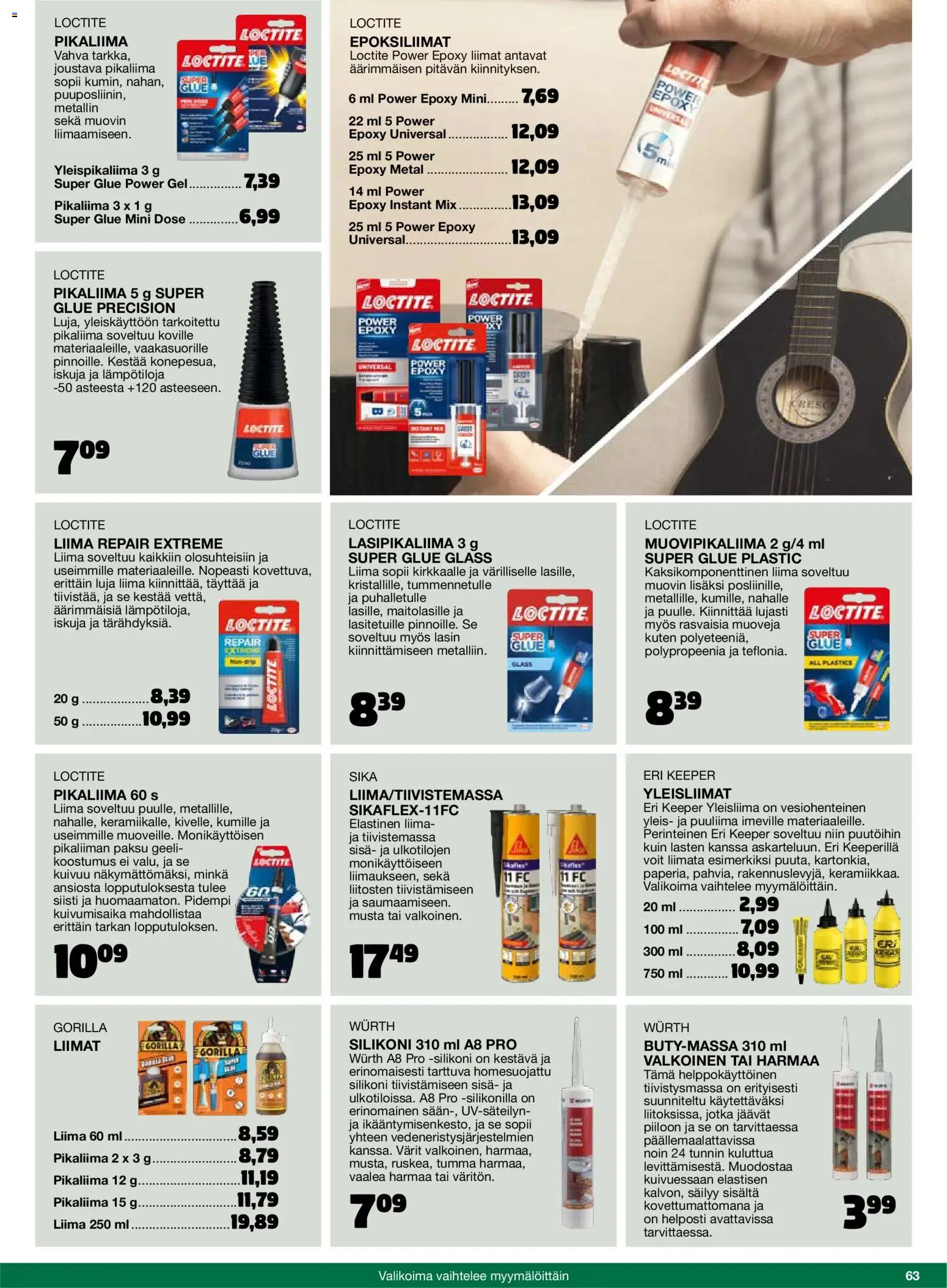 Tokmanni - 2025 Työkalukuvasto – voimassa 01.11.2025 alkaen | Sivu: 63 | Tuotteet: Liima, Pikaliima