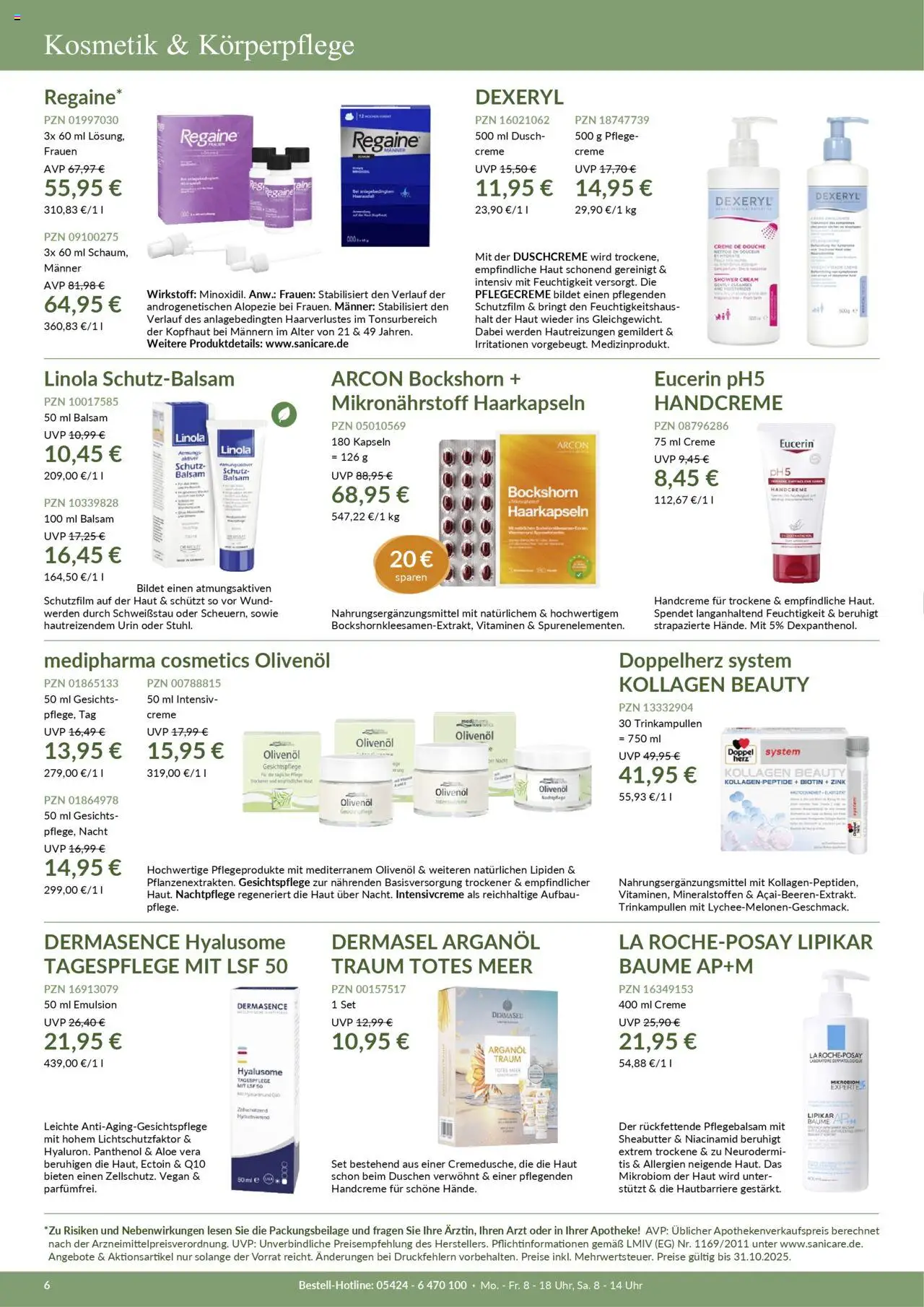 Sanicare Prospekt Herbst – gültig ab 11.09.2025 | Seite: 6 | Produkte: Olivenol, Creme, Duschcreme, Uhr