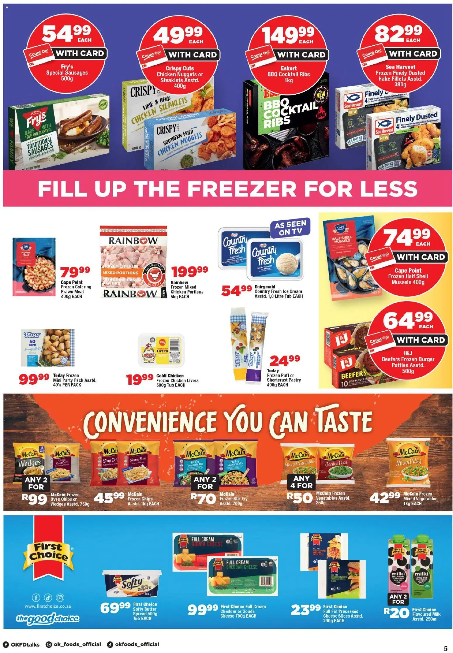 New OK Foods catalogue – valid from 25.03.2026 | Page: 5 | Products: Oven, TV, Milk, Ice cream