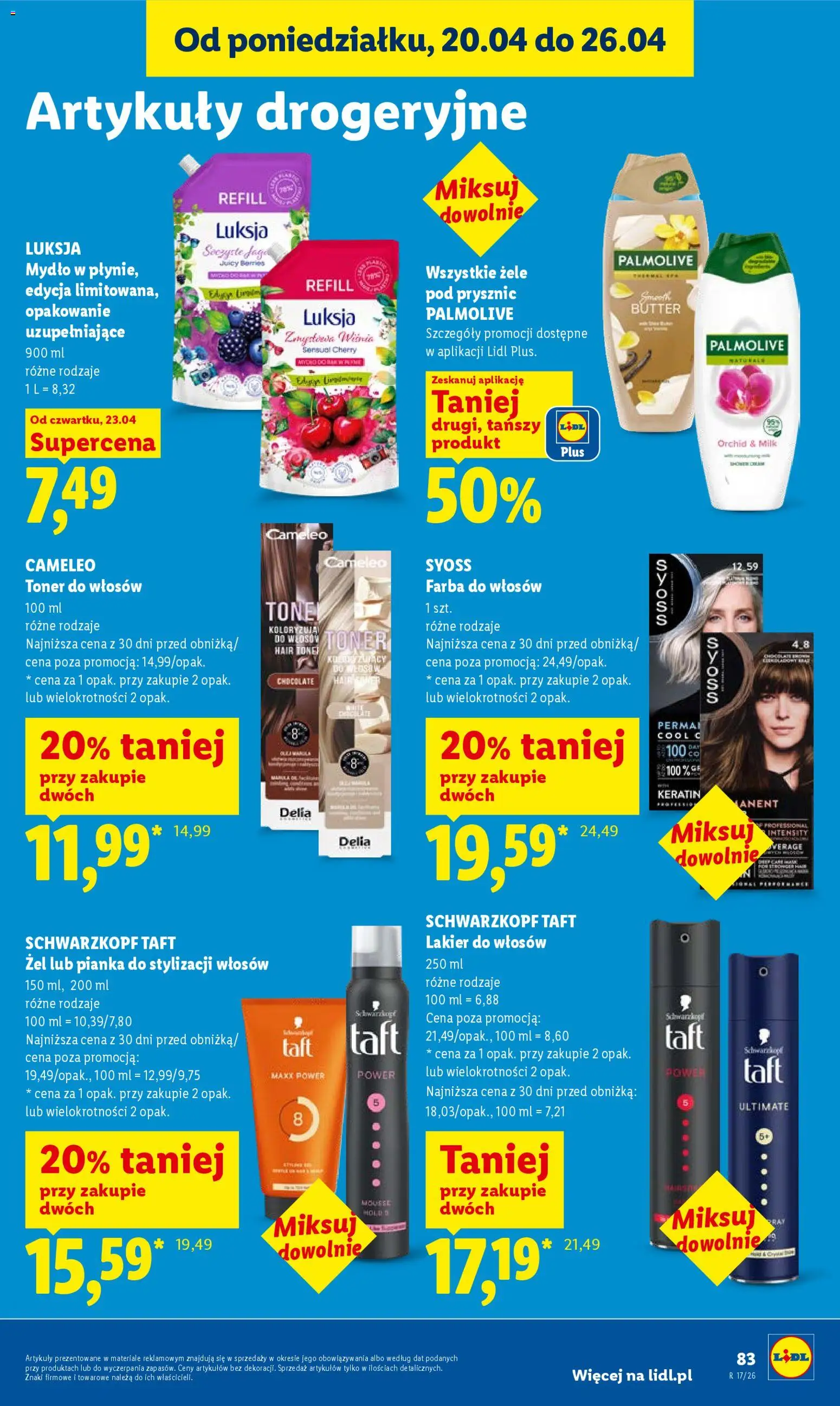 Lidl gazetka od 23.04.2026 | Strona: 83 | Produkty: Farba do włosów, Prysznic, Lakier do włosów, Mydło