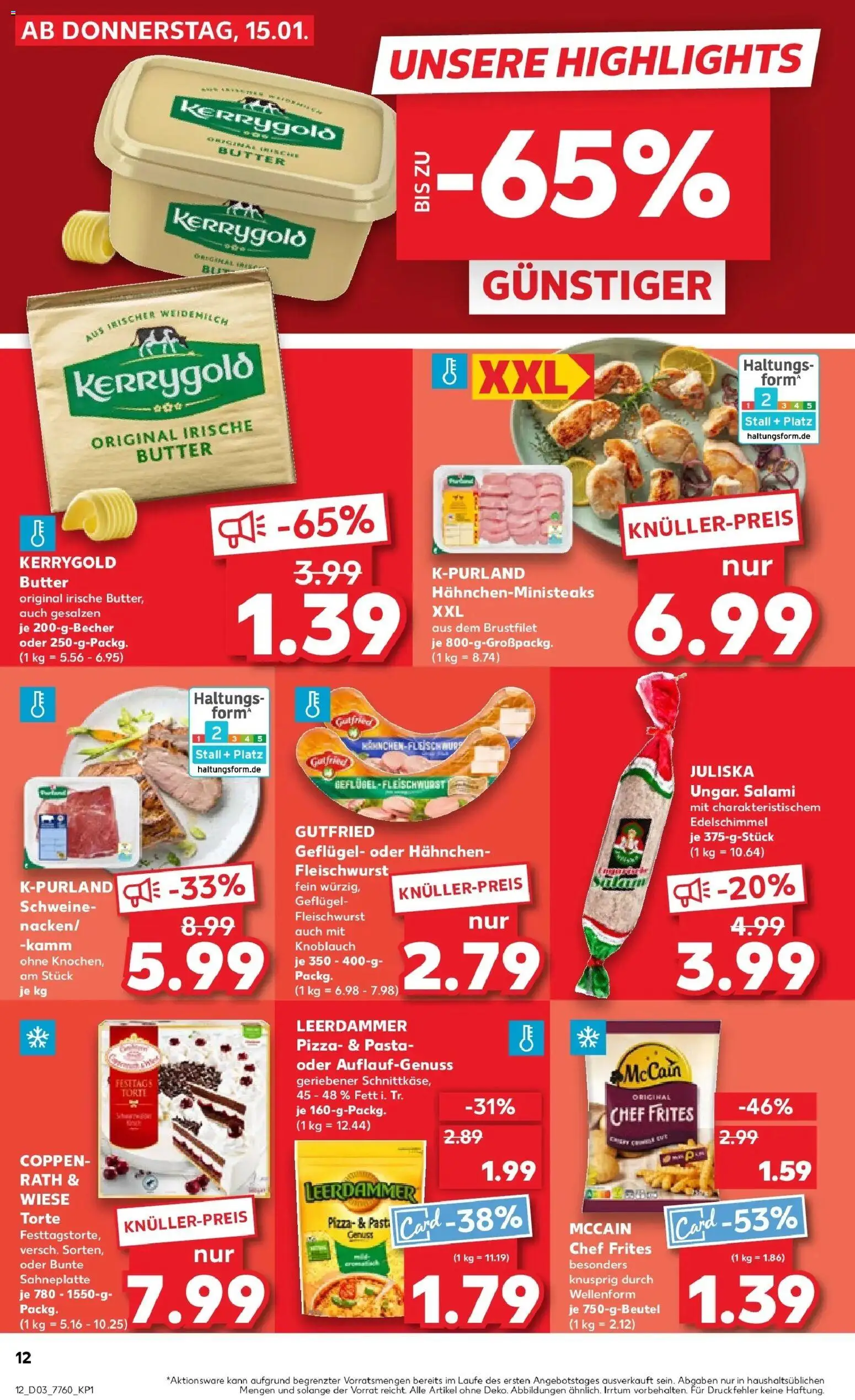 Kaufland prospekt Ingolstadt	 – gültig ab 19.01.2026 | Seite: 12 | Produkte: Butter, Pasta, Salami, Pizza