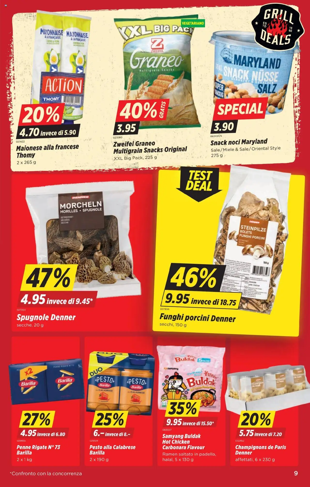 Denner Aktionen IT ab 26.08.2025 | Seite: 9 | Produkte: Pasta, Nüsse, Mayonnaise, Grill