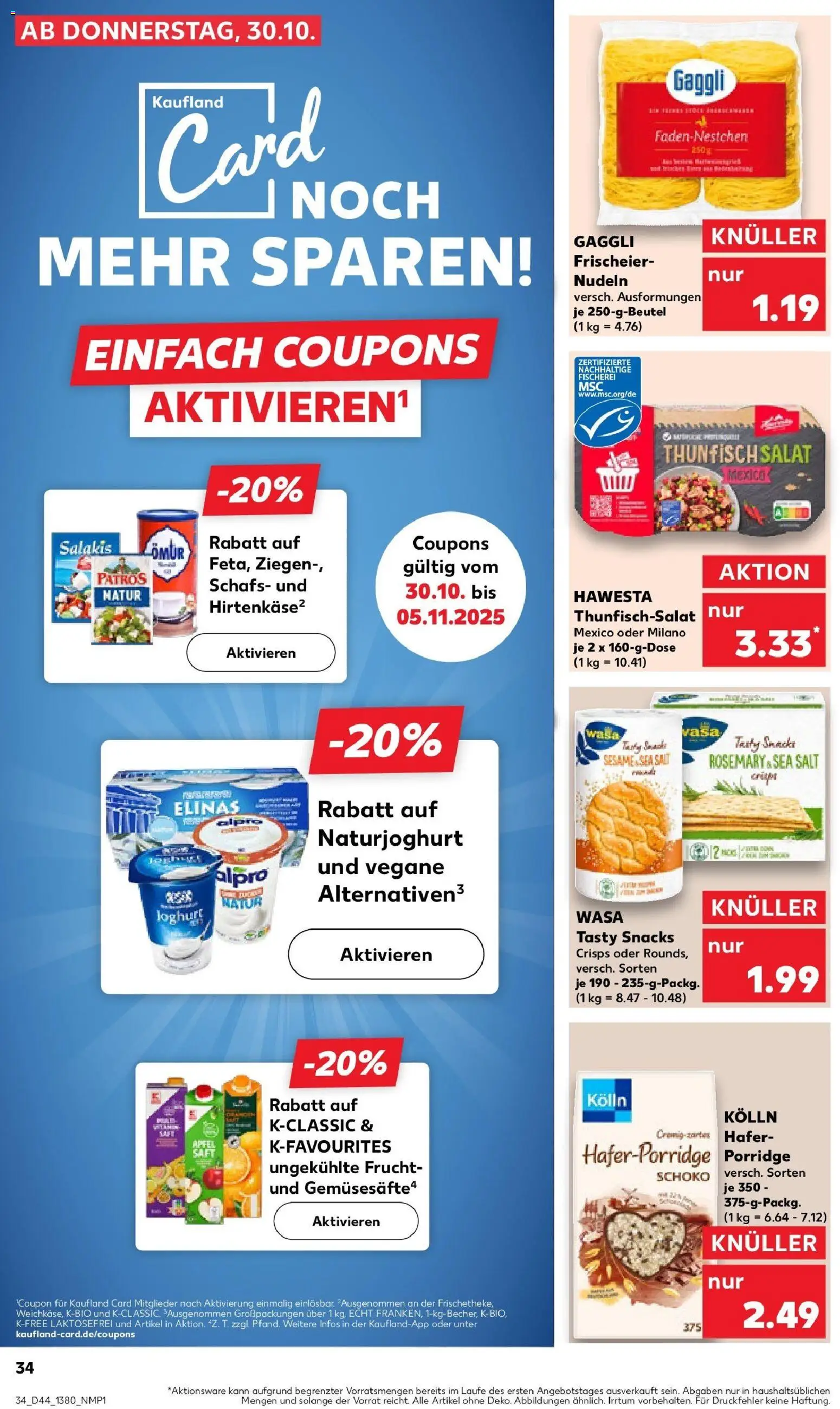 Kaufland prospekt Lengerich	 – gültig ab 30.10.2025 | Seite: 34 | Produkte: Kolln, Feta, Alpro, Nudeln
