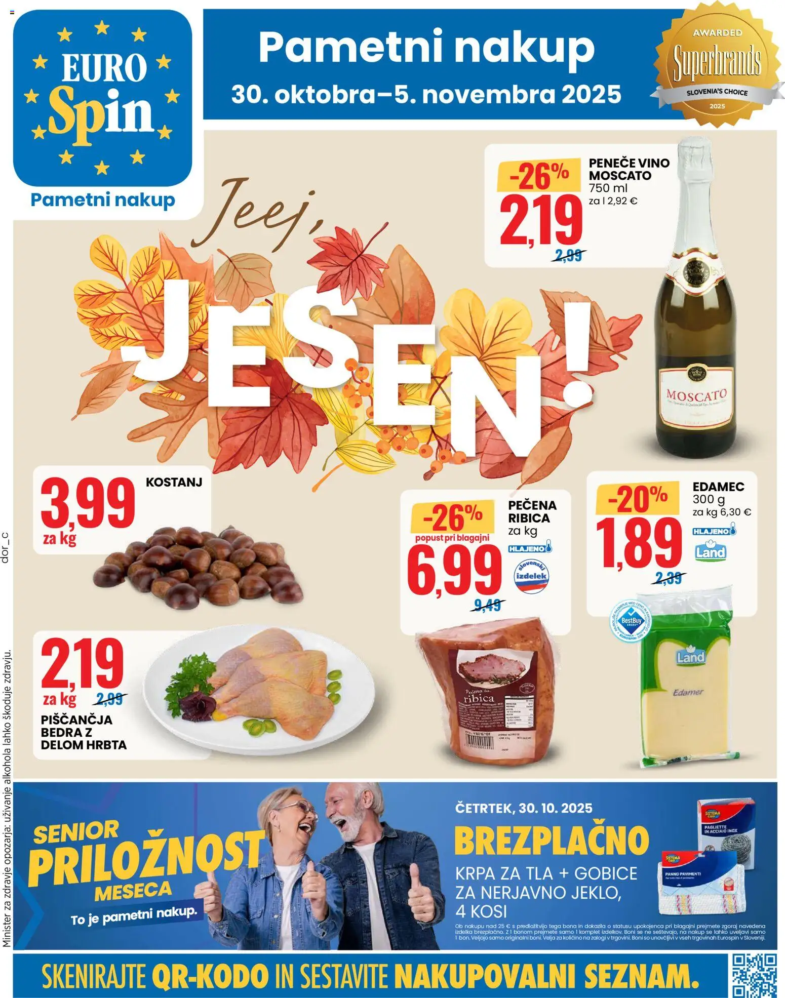 Novi Eurospin katalog ponudbe – veljaven od 30.10.2025 | Stran: 1 | Izdelki: Edamec, Piščančja bedra, Vino, Gobice