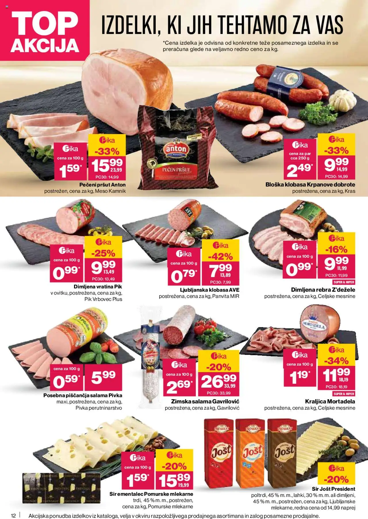 Novi Mercator katalog ponudbe – veljaven od 16.10.2025 | Stran: 12 | Izdelki: Pršut, Mortadela, Sir, Salama