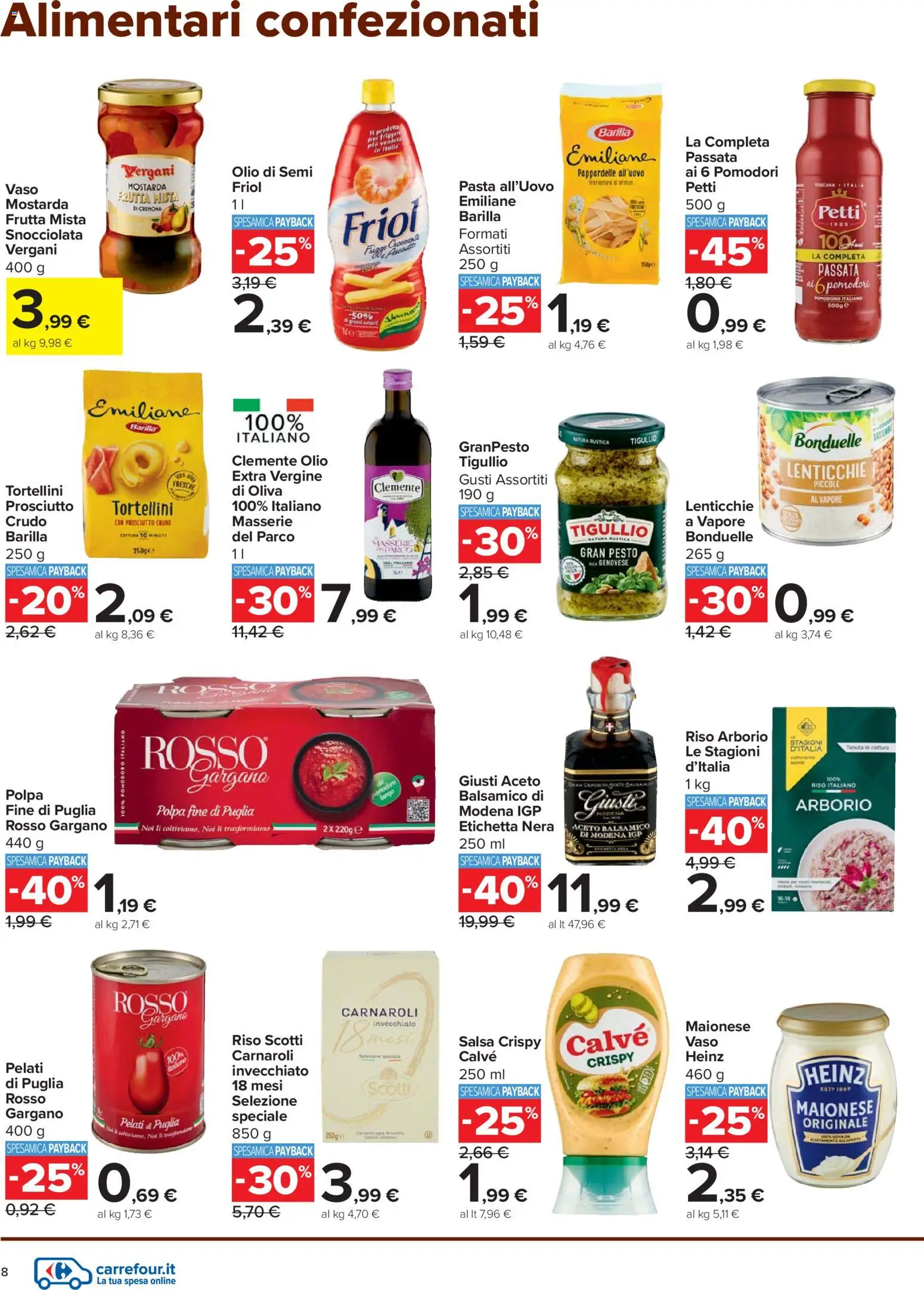 Volantino Carrefour del 27.12.2025 | Pagina: 8 | Prodotti: Riso, Prosciutto, Pomodori, Pesto