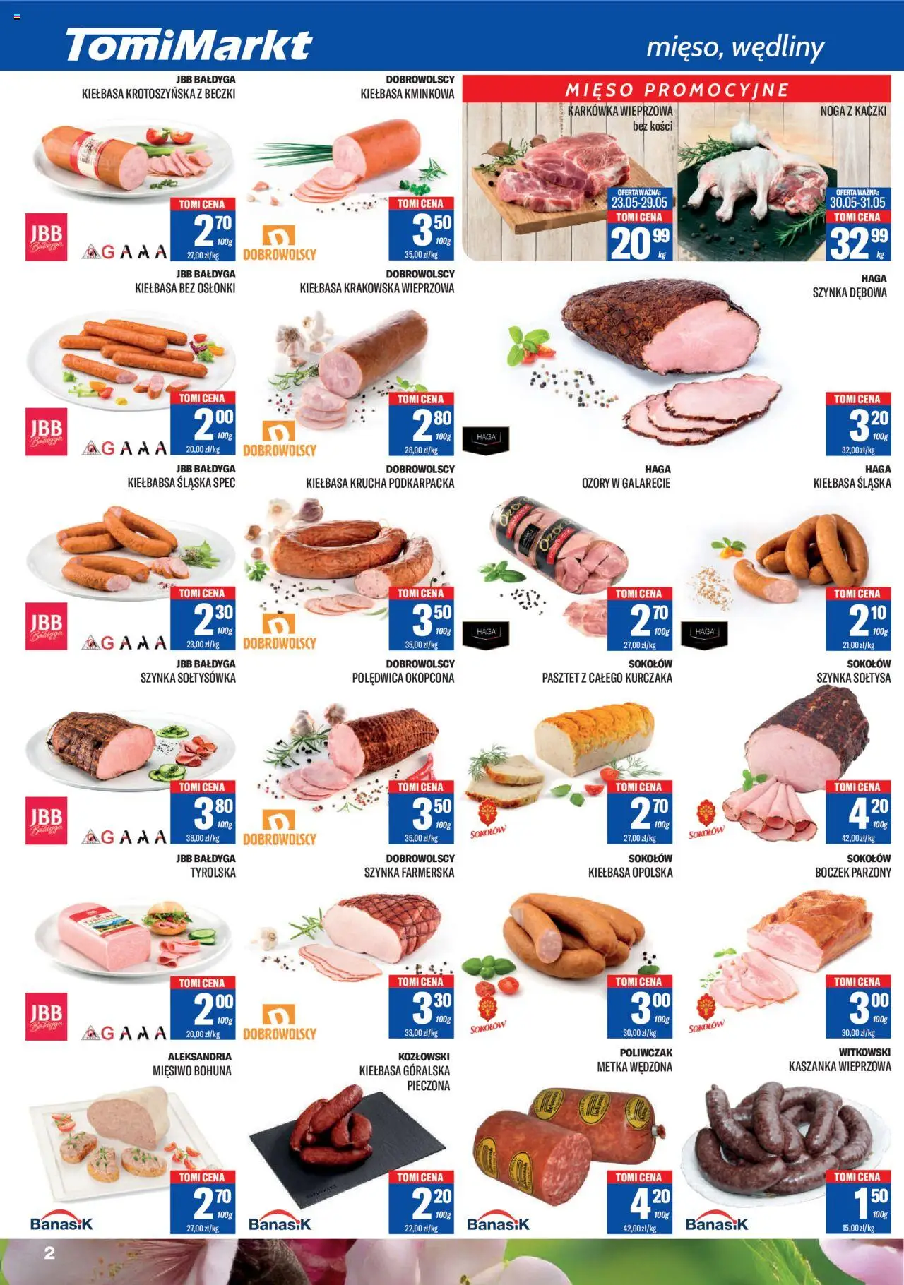 TomiMarkt Gazetka od 23.05.2025 | Strona: 2 | Produkty: Kiełbasa, Mięso, Kaszanka, Kiełbasa krakowska