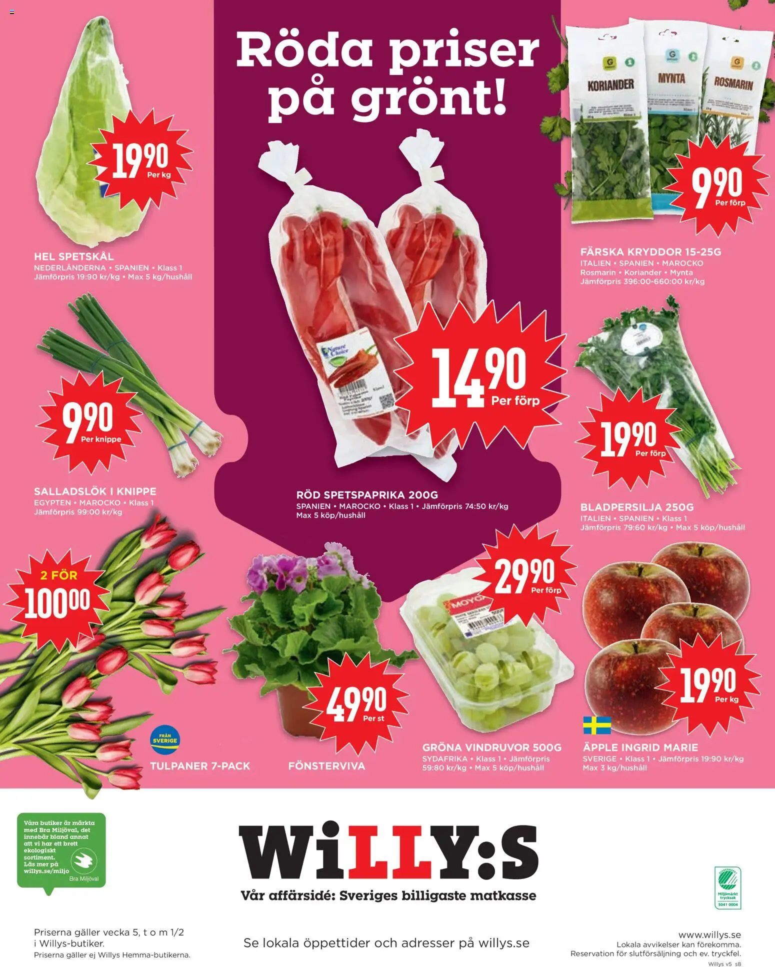Willys reklamblad aktuell från 26.01.2026 | Sida: 8 | Produkter: Vindruvor, Galler, Salladslök, Koriander