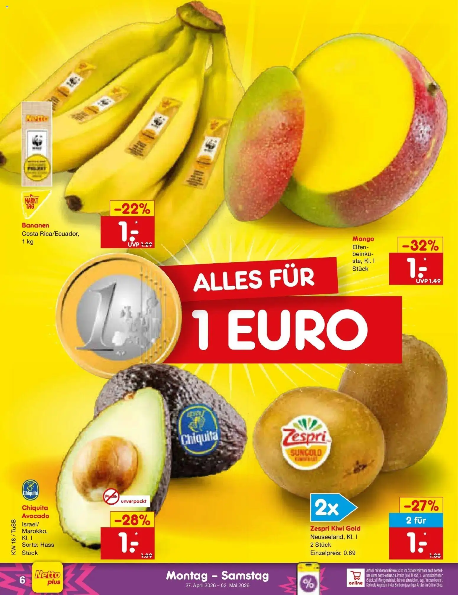 Netto Marken-Discount Prospekt Lahr-Langenwinkel	 – gültig ab 27.04.2026 | Seite: 8 | Produkte: Bananen, Avocado, Mango, Kiwi
