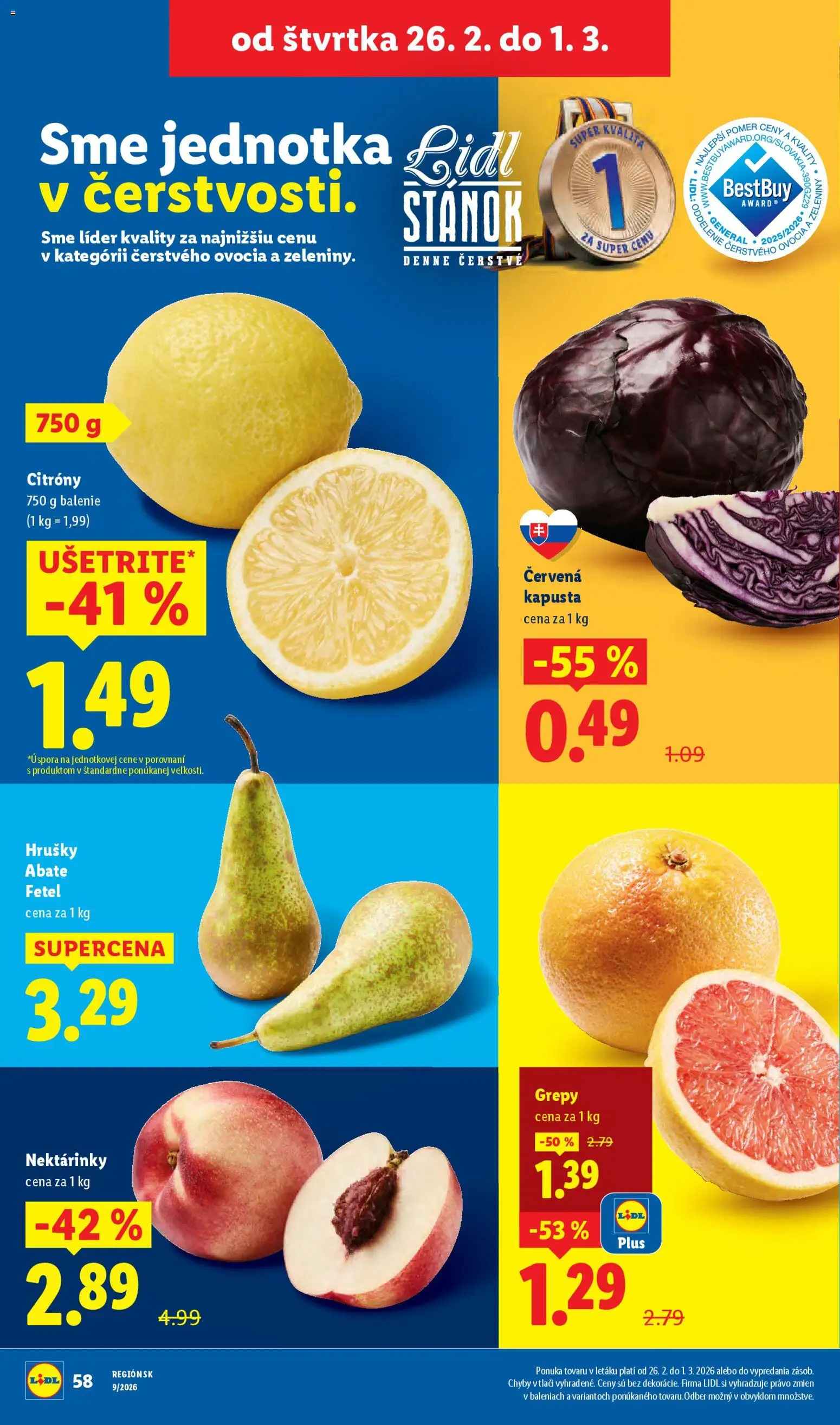 Nové Lidl akcie – leták je platný od 23.02.2026 | Strana: 66 | Produkty: Kapusta, Citróny, Hrušky