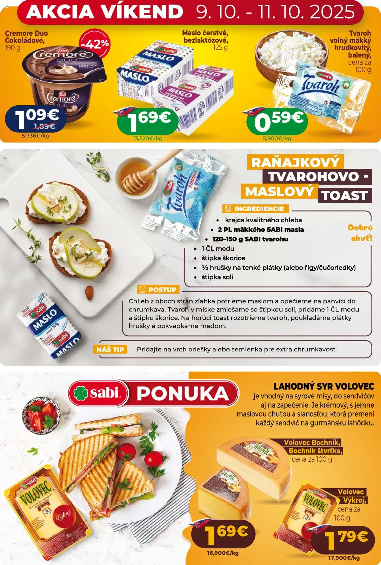 Nové Milk Agro akcie – leták je platný od 08.10.2025 | Strana: 3 | Produkty: Maslo, Tvaroh, Hrušky, Sendvič