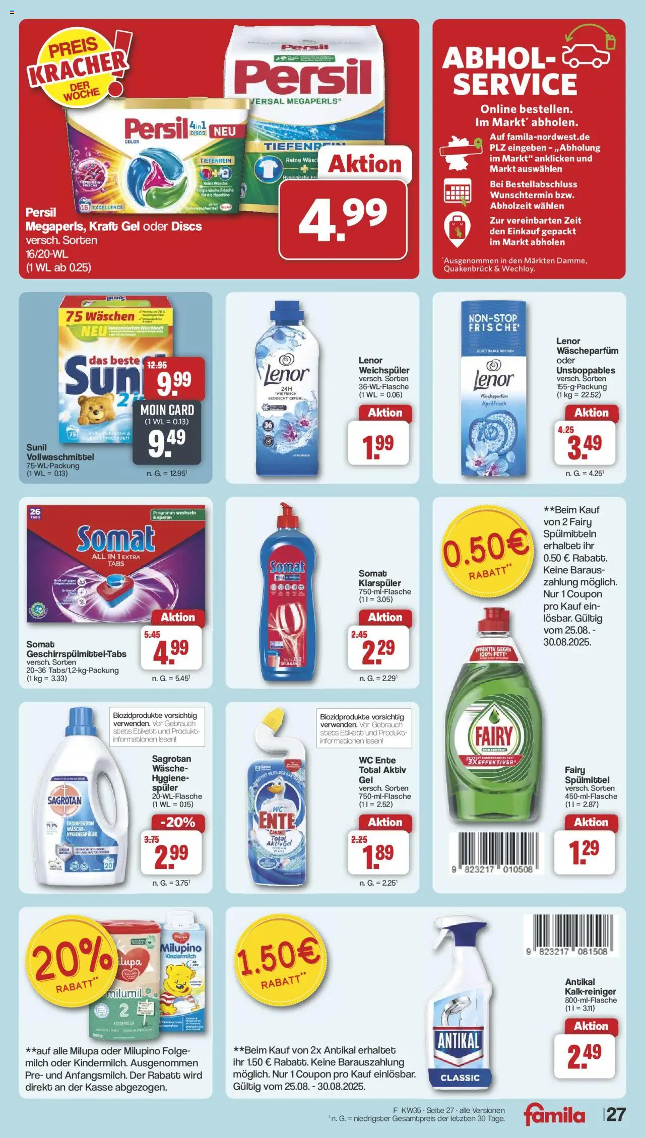 Famila Nordwest Prospekt 	 - gültig ab dem 25.08.2025 | Seite: 33 | Produkte: Lenor, Milch, Ente, Persil