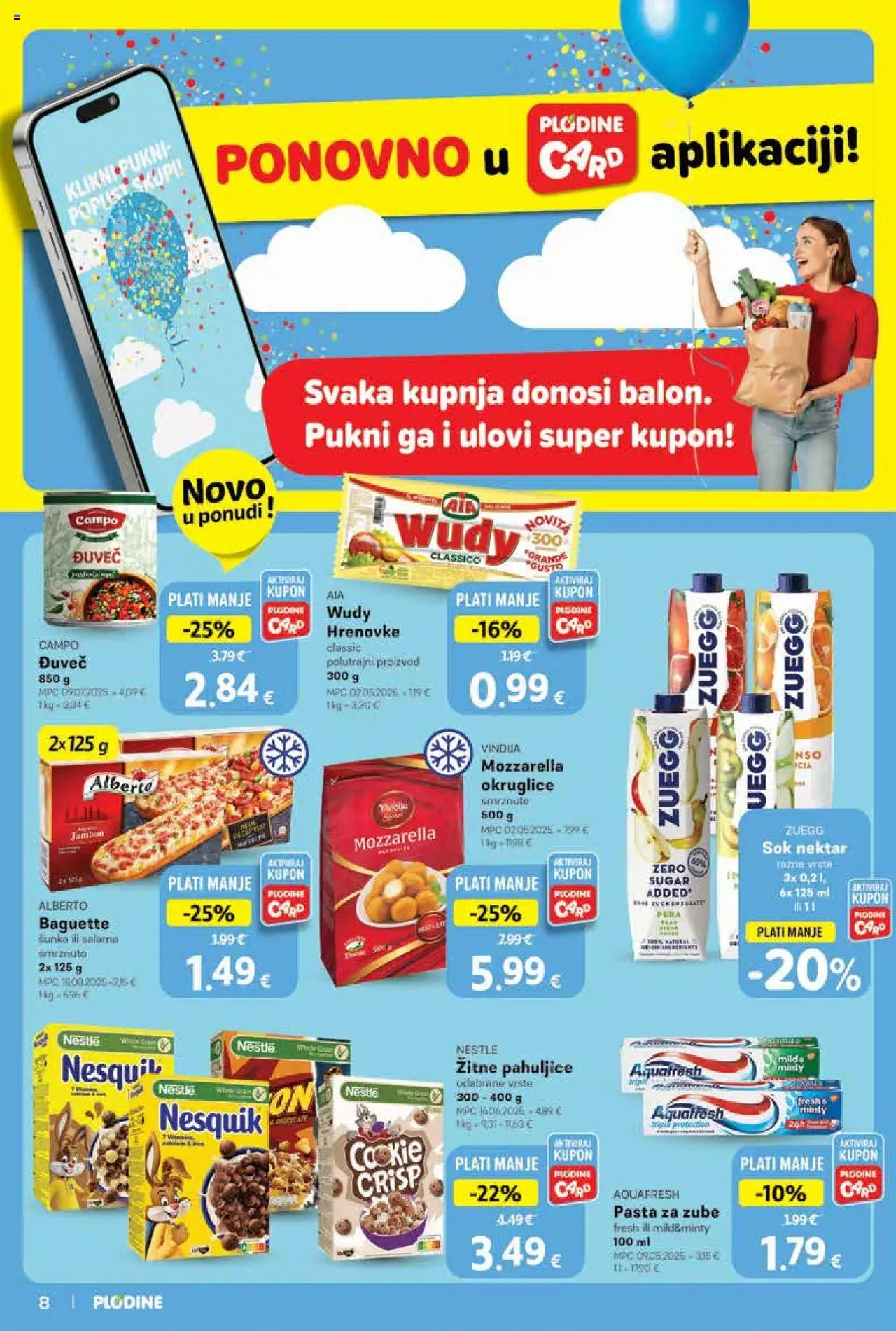 Plodine katalog | vrijedi od 01.10.2025 | Stranica: 8 | Proizvodi: Šunka, Hrenovke, Sok, Pahuljice