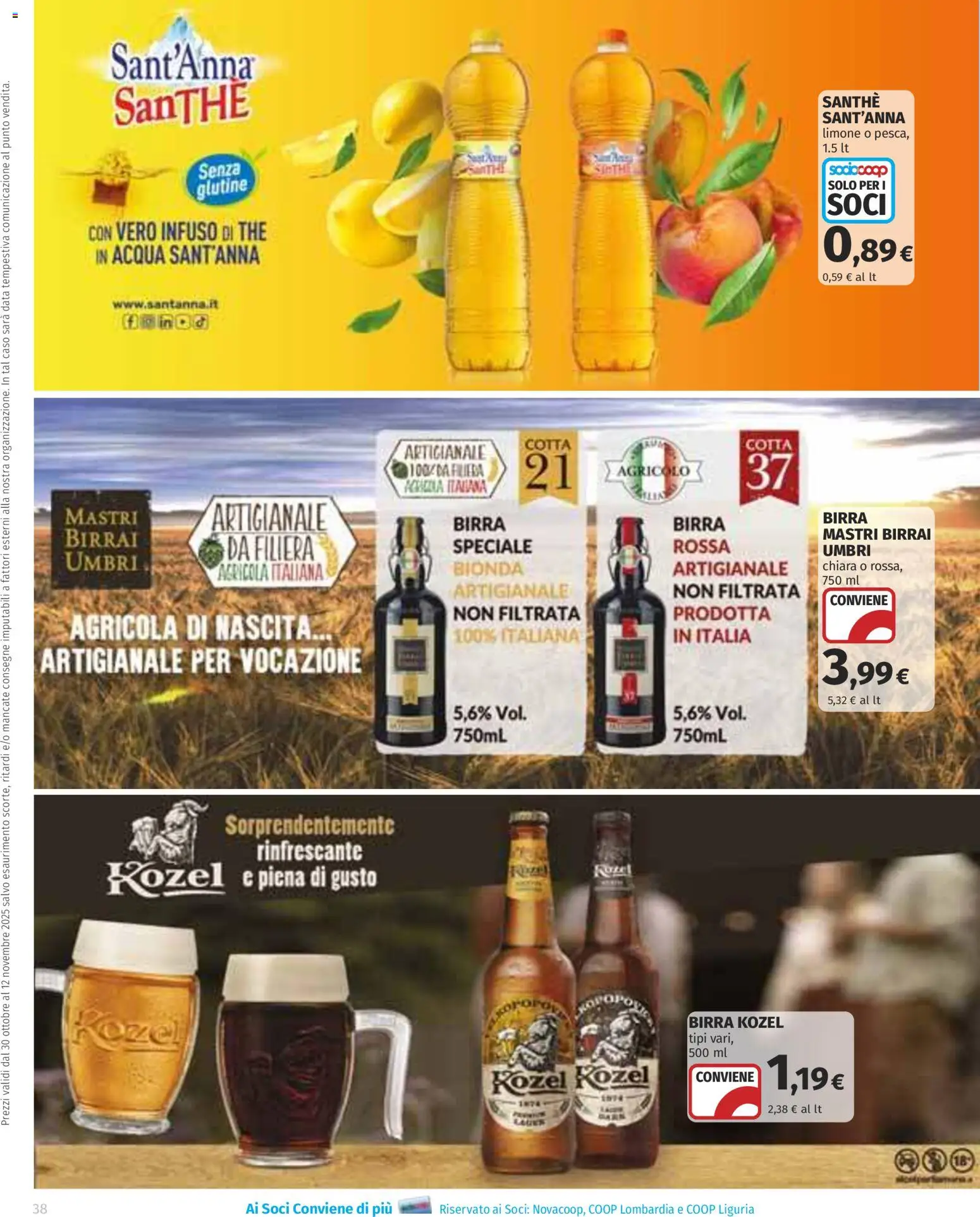 Volantino COOP del 30.10.2025 | Pagina: 38 | Prodotti: Birra, Acqua, Limone, The