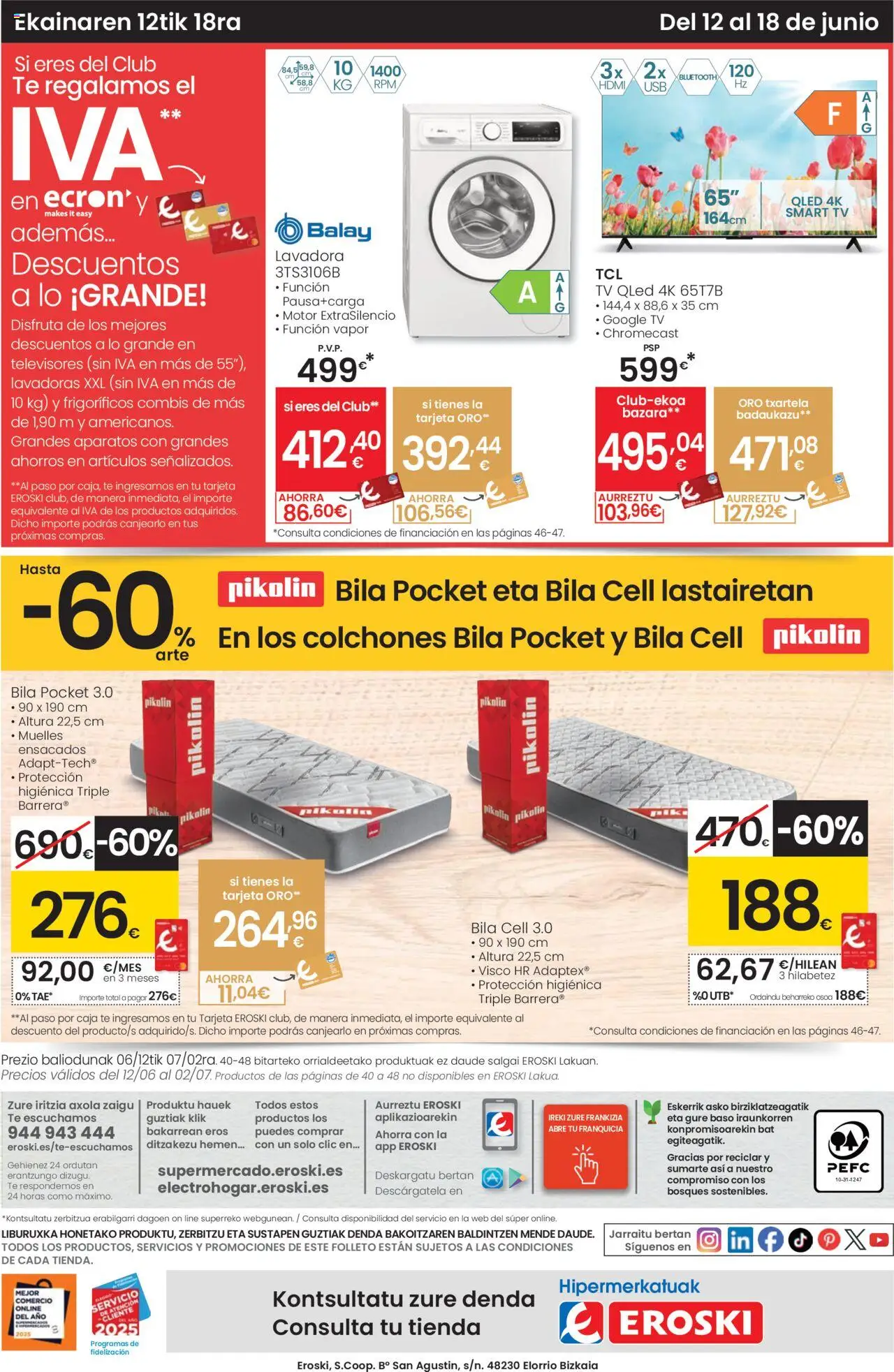 Eroski - Handia │ válido desde el 12.06.2025 | Página: 48 | Productos: Té, Colchon, Lavadora, Caja