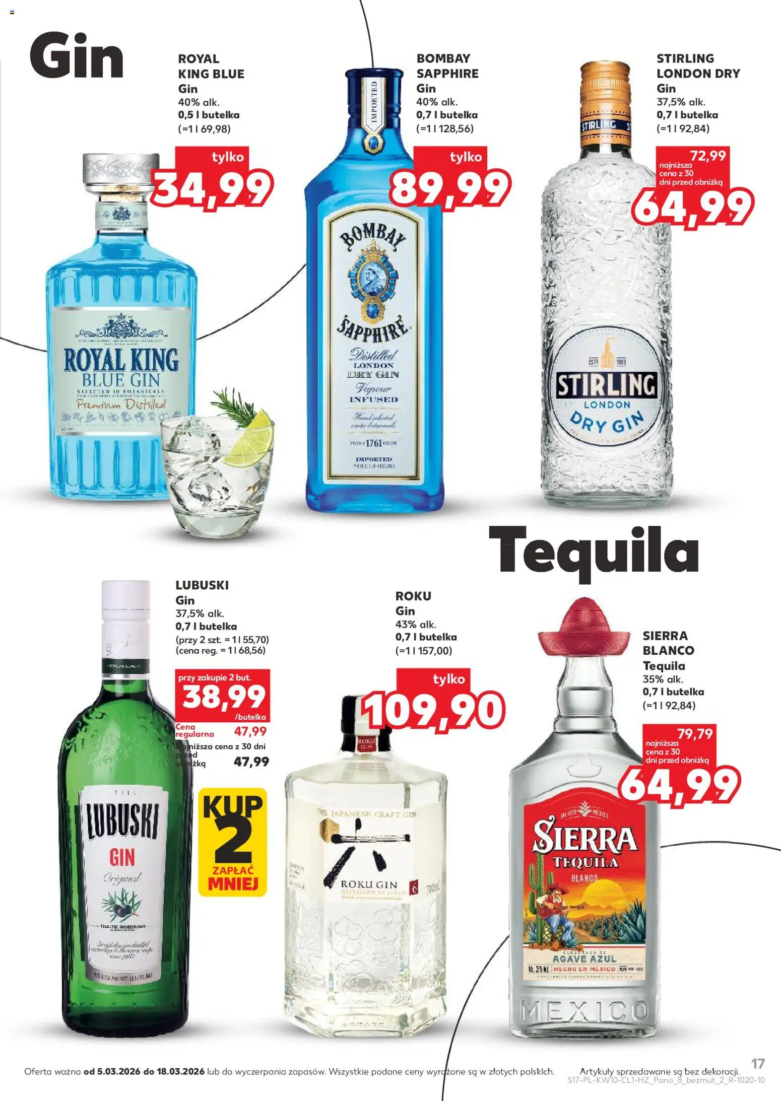 Kaufland Polsko leták - Barek od 05.03.2026 | Strana: 17 | Produkty: Gin, Tequila, London dry gin, Dry gin