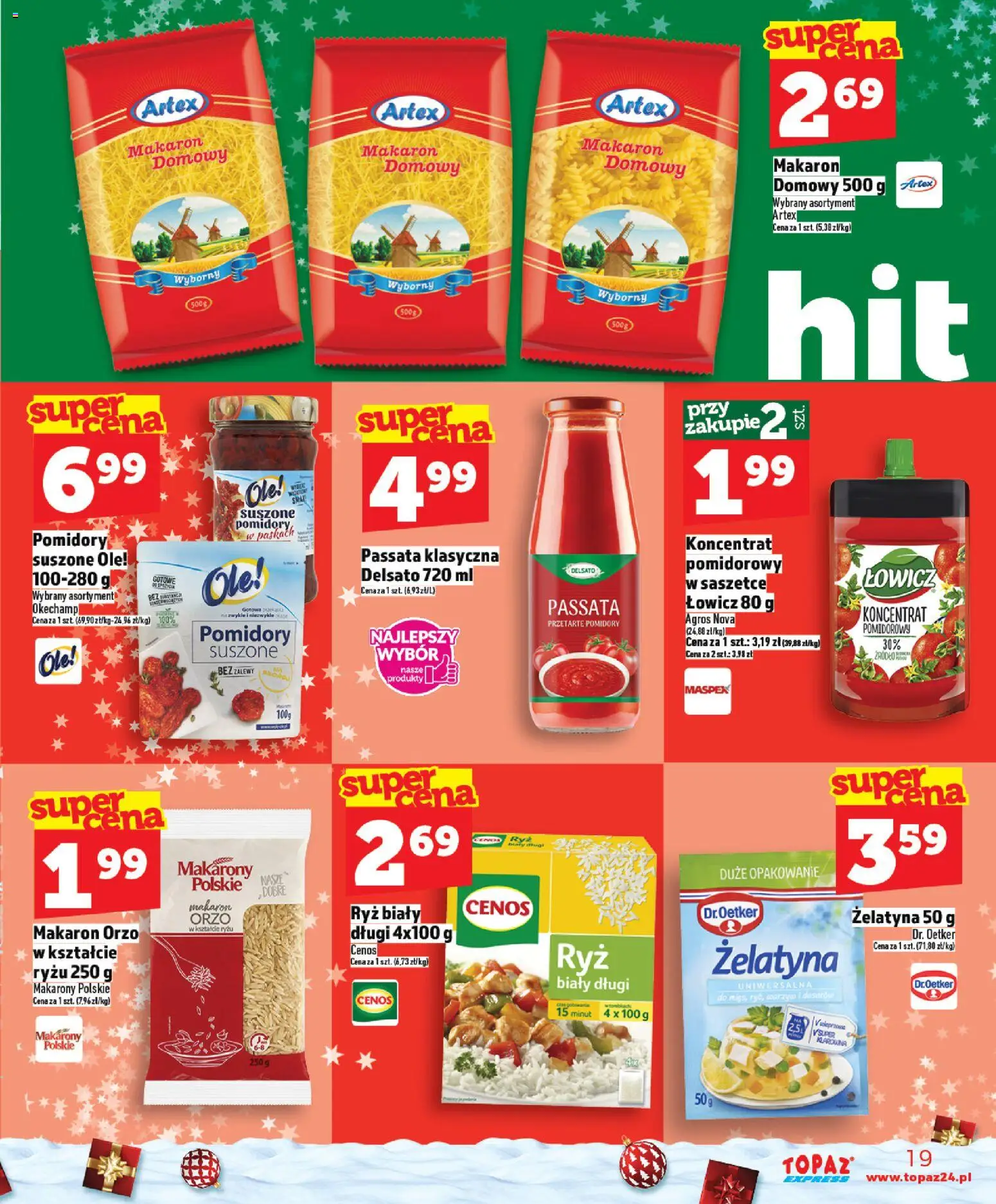 Topaz Gazetka - Express od 11.12.2025 | Strona: 19 | Produkty: Żelatyna, Pomidory, Ryż, Makaron