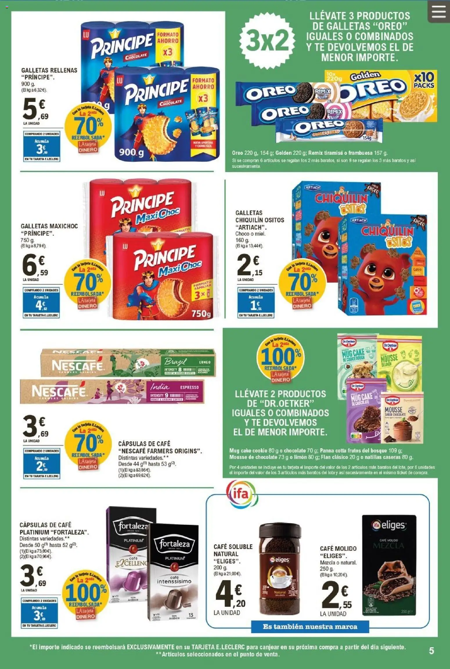 E.Leclerc folleto │ válido desde el 19.11.2025 | Página: 5 | Productos: Mousse, Té, Μηχανή καφέ, Galletas rellenas