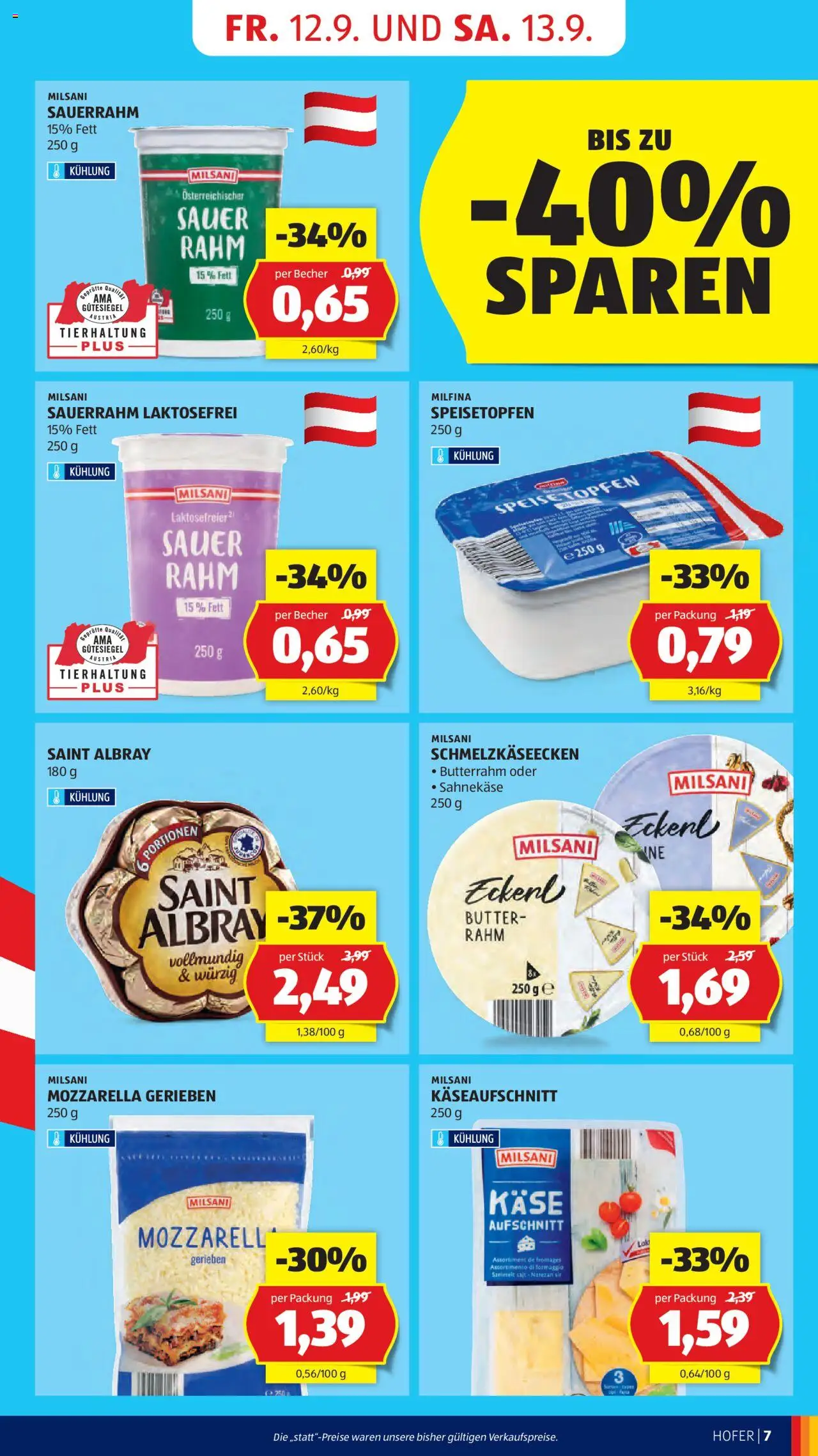 Hofer Flugblatt gültig ab 12.09.2025 | Seite: 9 | Produkte: Butter, Käse, Sauerrahm