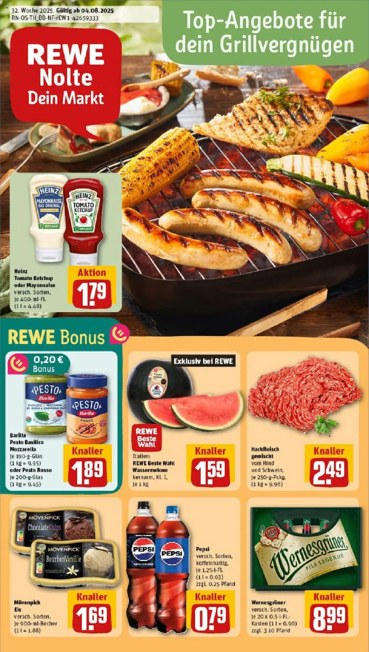Rewe prospekt Leinefelde-Worbis	 - gültig ab dem 03.08.2025 | Seite: 1 | Produkte: Barilla, Pepsi, Ketchup, Hackfleisch