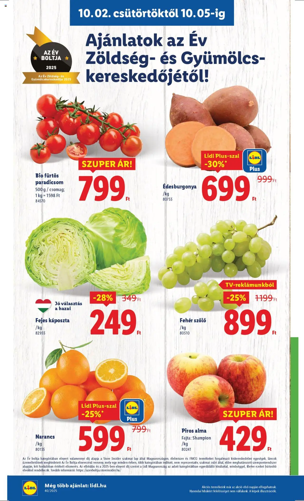 Lidl akciós ujság - amely érvényes a következő dátumtól: 02.10.2025 | Oldal: 4 | Termékek: Káposzta, Szőlő, Alma, Paradicsom