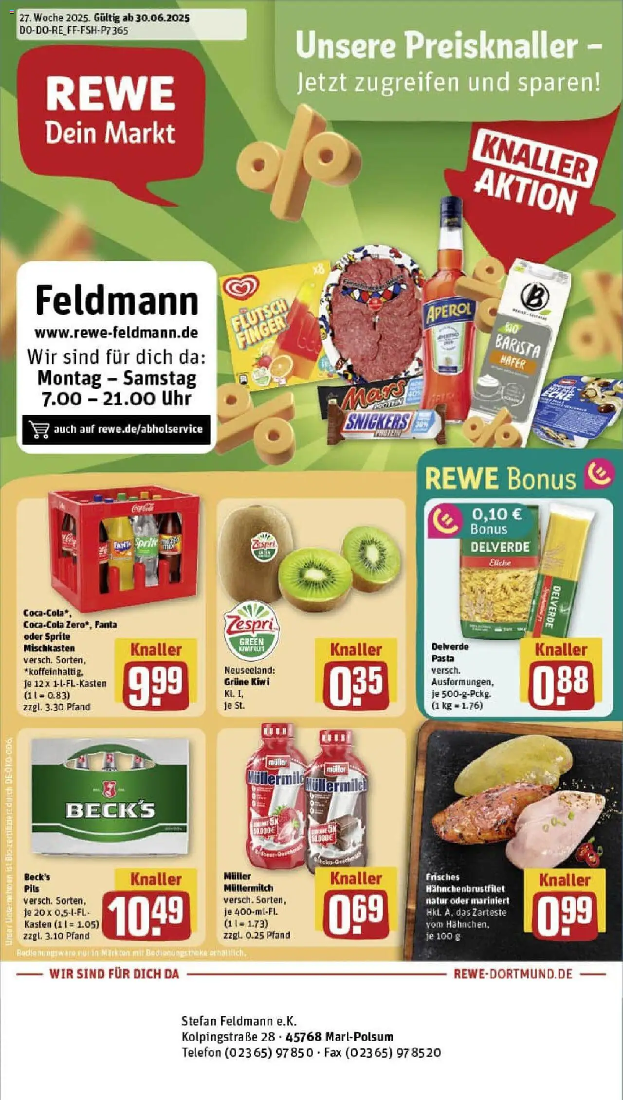 Rewe prospekt Marl	 - gültig ab dem 29.06.2025 | Seite: 1 | Produkte: Sprite, Pasta, Müllermilch, Aperol