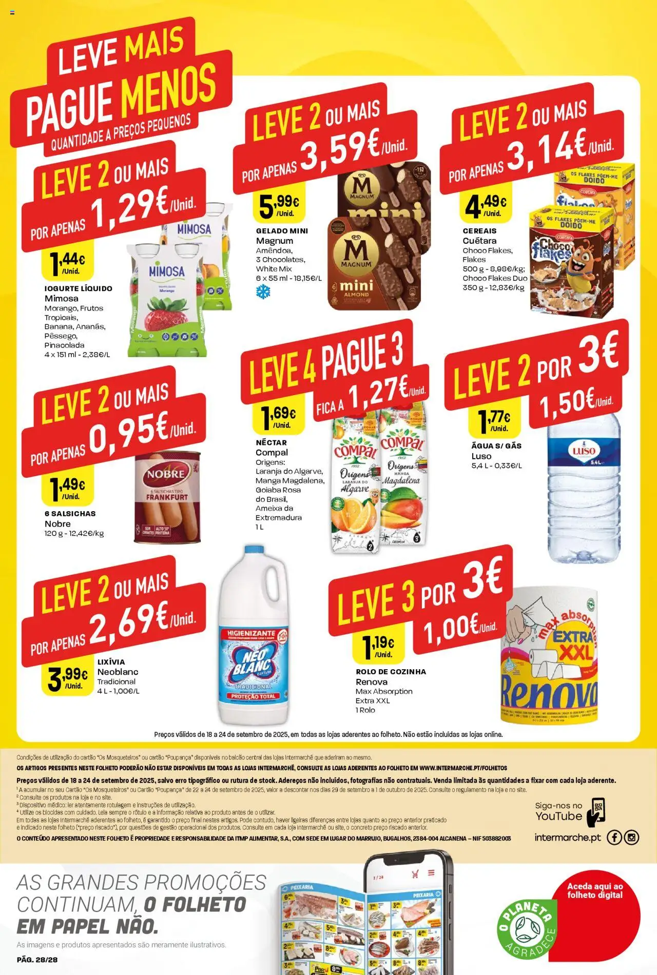 Intermarché folheto │ válido de 18.09.2025 | Página: 28 | Produtos: Gelado, Iogurte, Cereais, Iogurte liquido