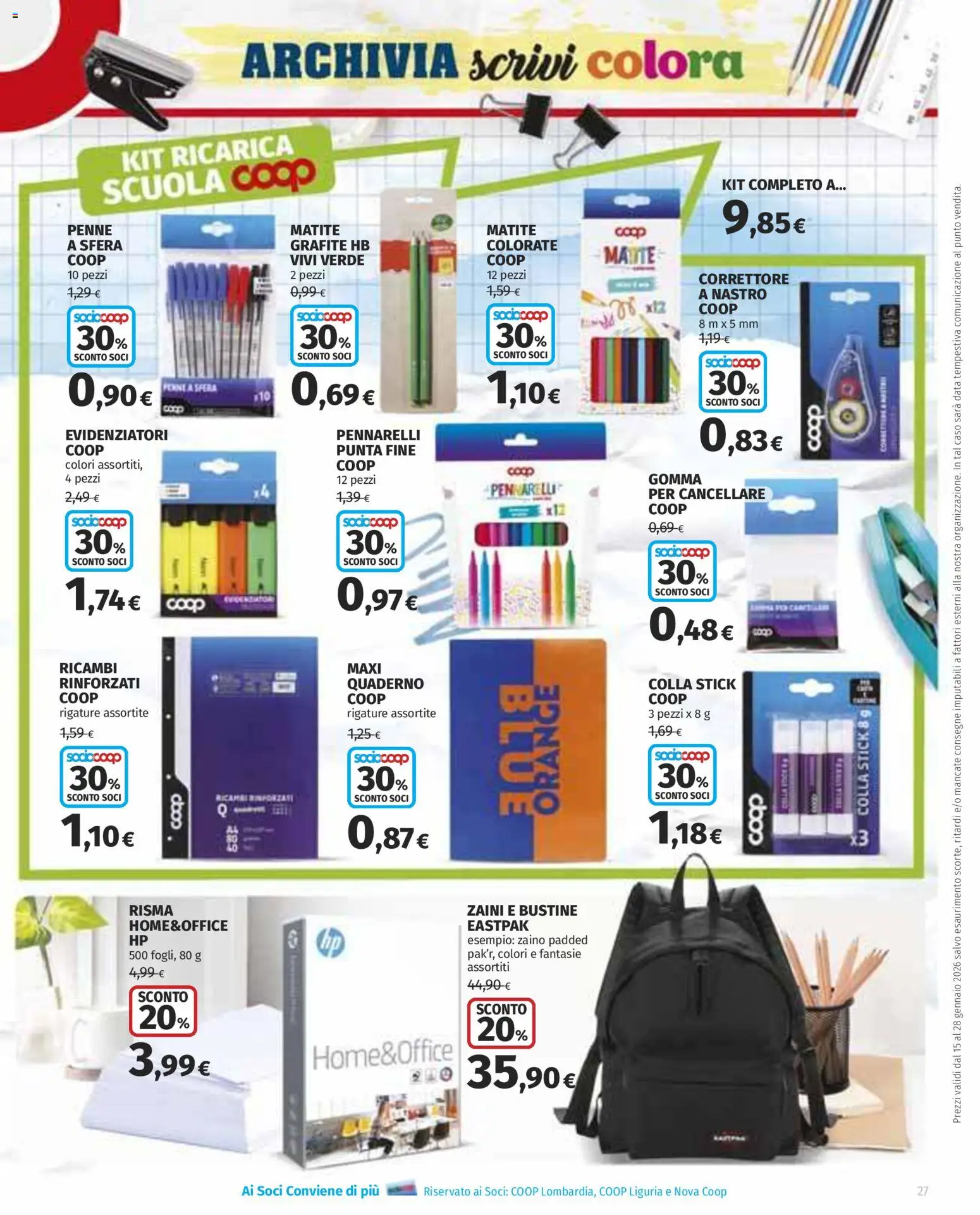 Volantino Ipercoop del 15.01.2026 | Pagina: 27 | Prodotti: Data, Colla, Quaderno, Penne