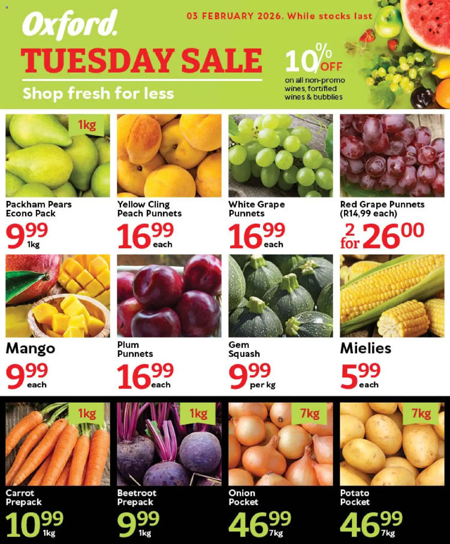 New Oxford Freshmarket catalogue – valid from 03.02.2026 | Page: 1 | Products: Pears, Squash, Mango, Peach