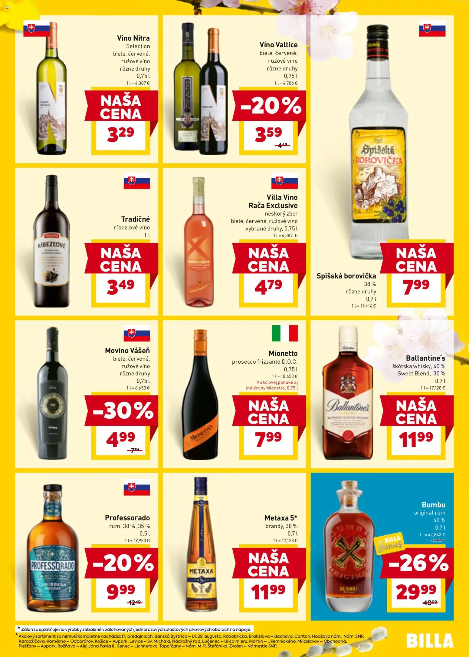 Nové Billa akcie – leták je platný od 11.03.2026 | Strana: 23 | Produkty: Borovička, Ríbezľové víno, Rúžové víno, Rum