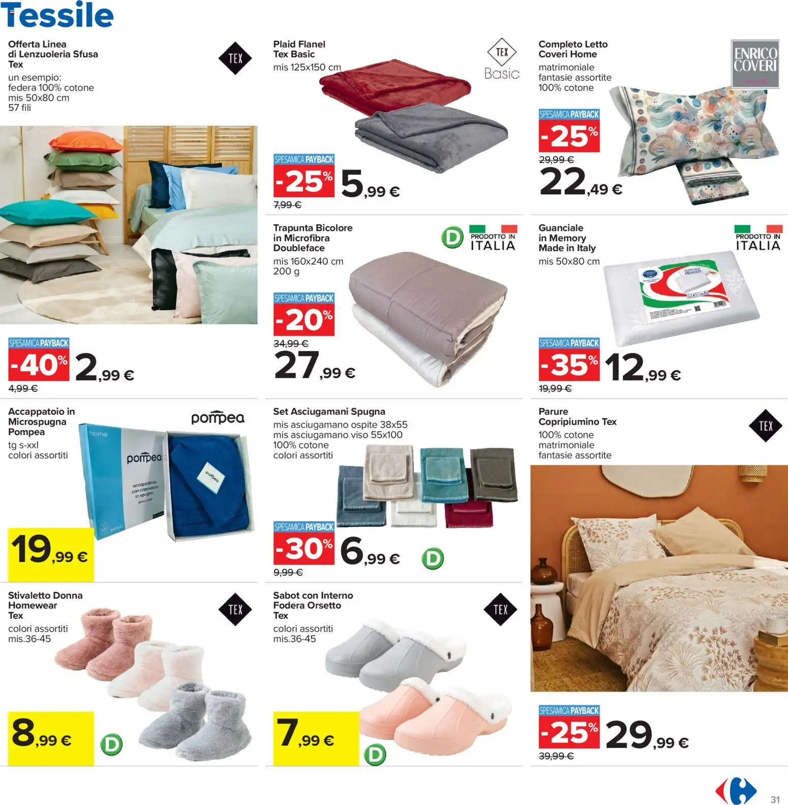 Volantino Carrefour del 07.11.2025 | Pagina: 31 | Prodotti: Spugna, Plaid, Accappatoio, Asciugamano