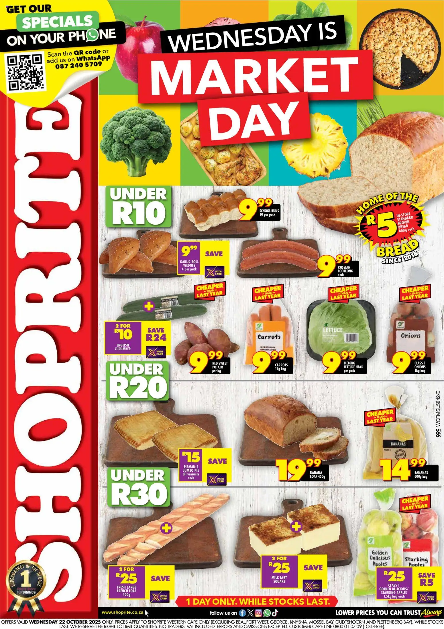 New Shoprite catalogue – valid from 22.10.2025 | Page: 1 | Products: Buns, Milk, Bananas, Garlic