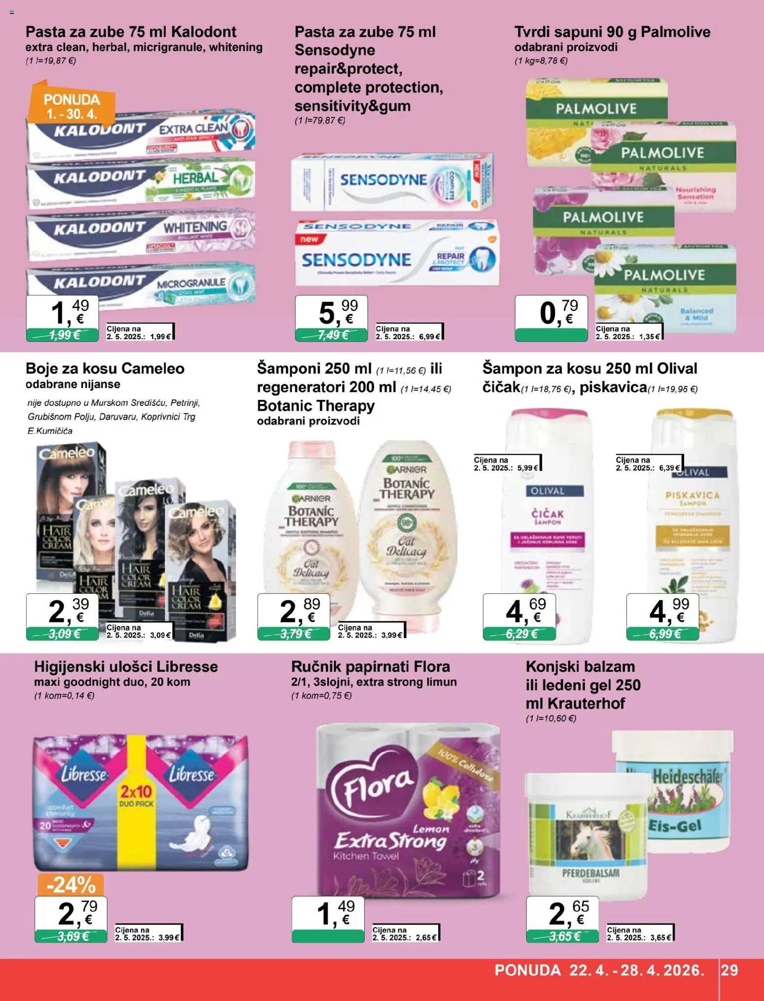 KTC katalog | vrijedi od 22.04.2026 | Stranica: 29 | Proizvodi: Šampon, Ručnik, Sensodyne, Garnier