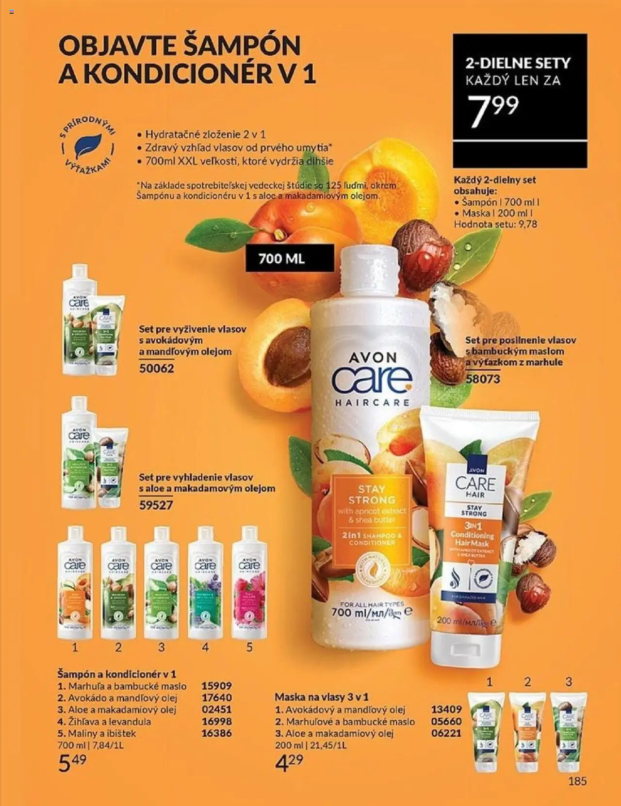Nové Avon akcie – leták je platný od 01.10.2025 | Strana: 185 | Produkty: Mandľový olej, Šampón, Kondicionér, Marhule