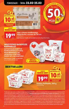 Pogląd oferty "WSZYSTKIE SŁODYCZE RAFFAELLO, Kup dowolne słodycze marki Raffaello z kartą Moja Biedronka lub aplikacją i otrzymaj zwrot 50% ich wartości." - ważna od 23.03.2026 | Strona: 90