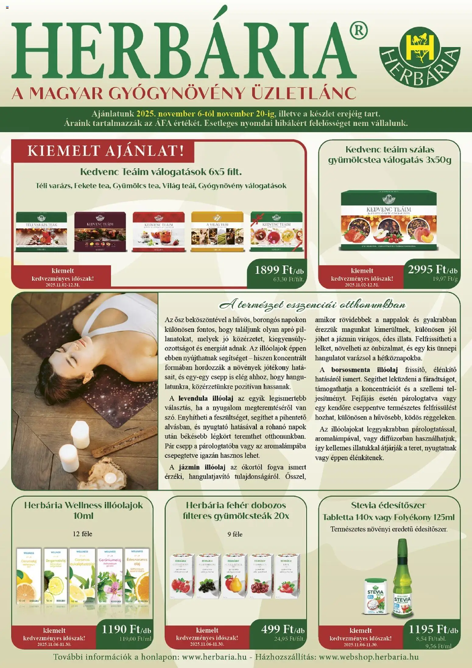 Herbária akciós ujság - amely érvényes a következő dátumtól: 06.11.2025 | Oldal: 1 | Termékek: Gyümölcs, Illóolaj, Gyümölcstea, Levendula