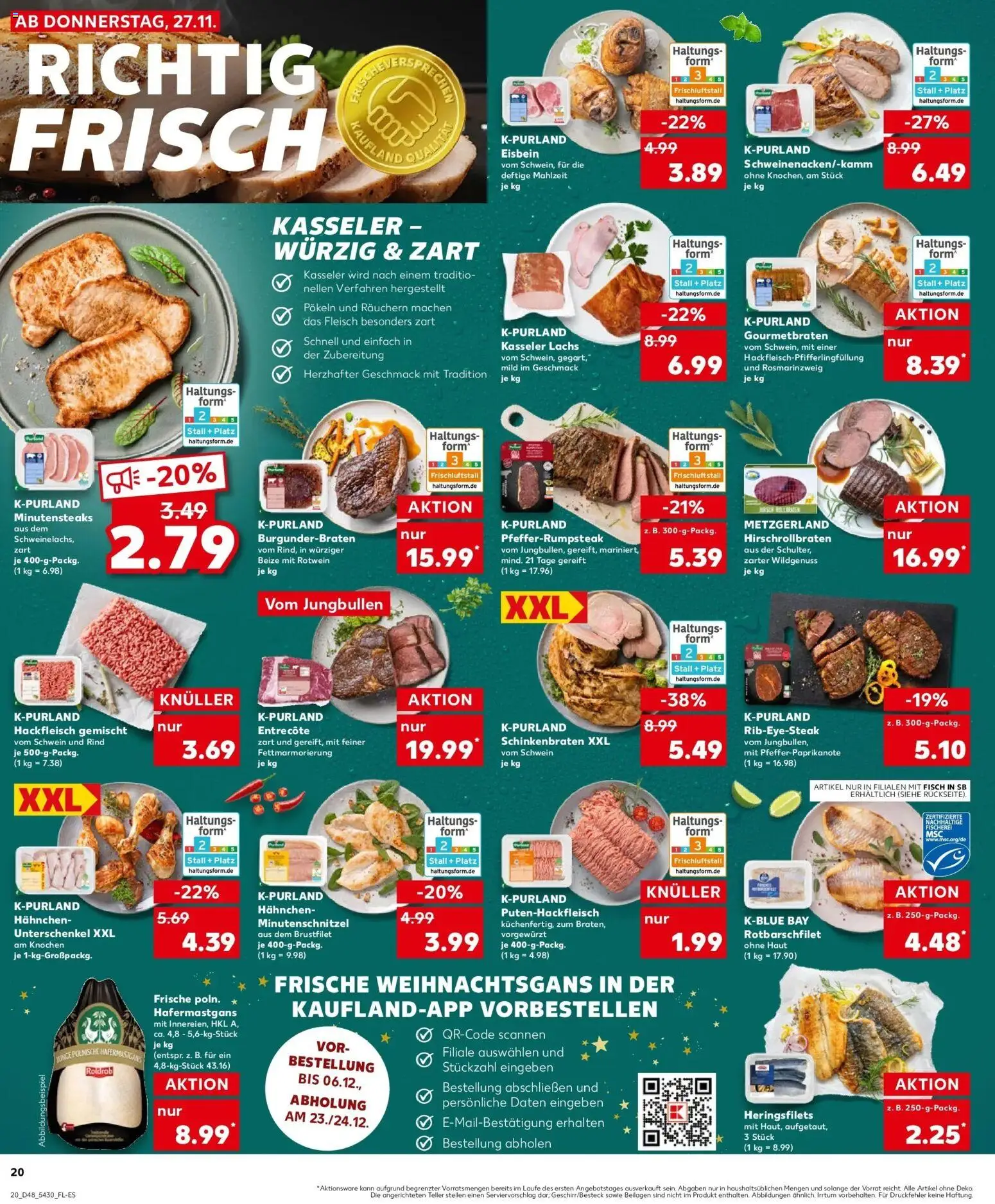 Kaufland prospekt Herrenberg	 – gültig ab 30.11.2025 | Seite: 20 | Produkte: Hahnchen, Entrecote, Lachs, Hackfleisch