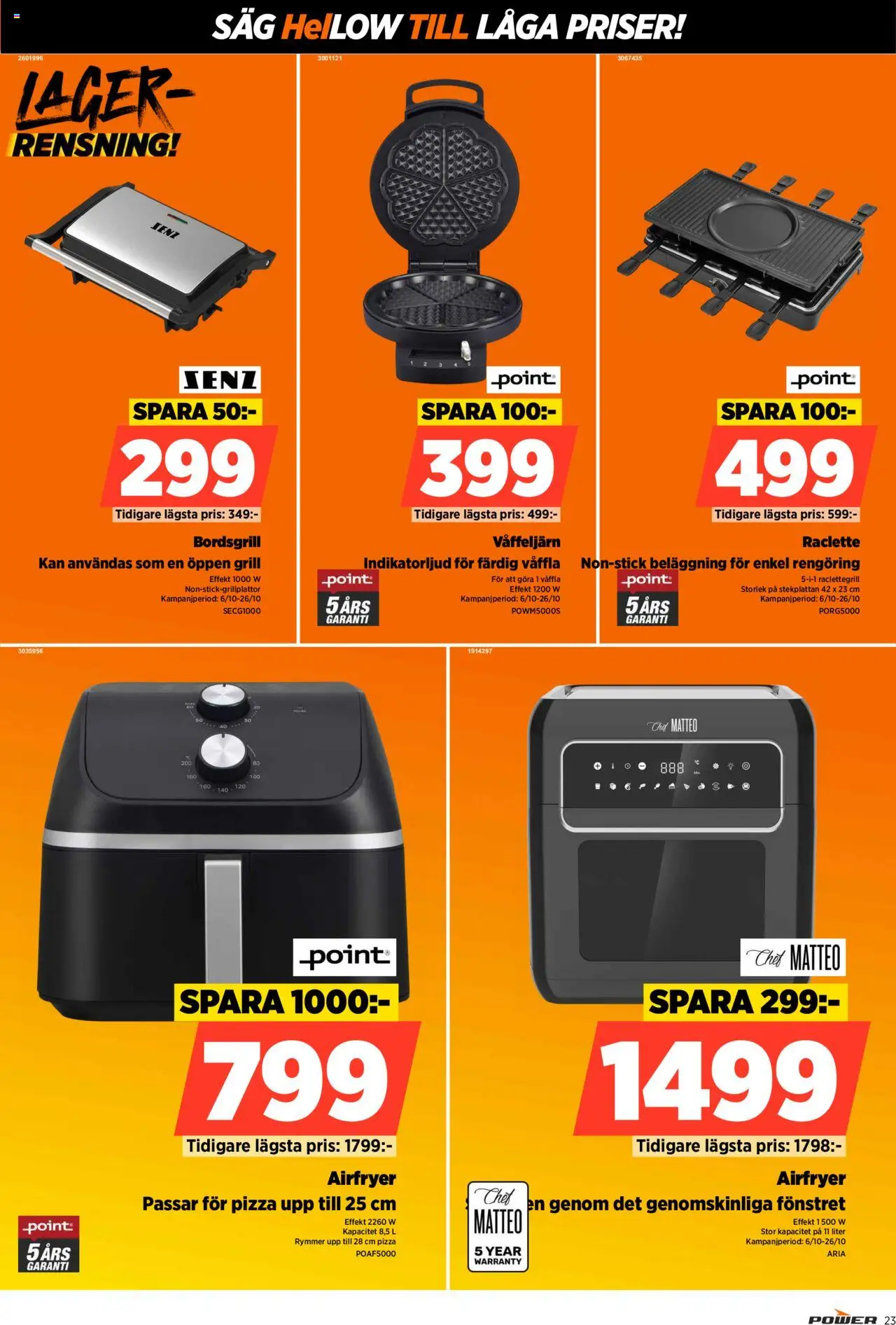 Power reklamblad aktuell från 06.10.2025 | Sida: 23 | Produkter: Grill, Såg, Pizza, Våffeljärn