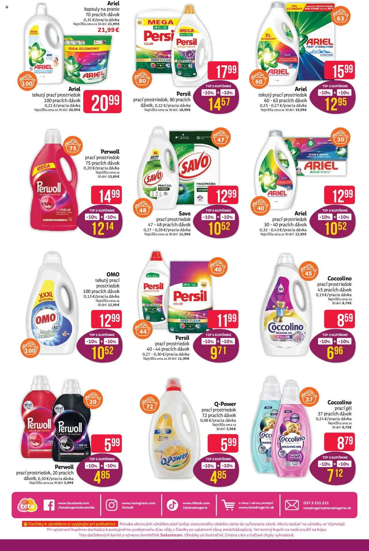 Nové Teta drogerie akcie – leták je platný od 29.09.2025 | Strana: 16 | Produkty: Persil, Savo, Ariel, Coccolino