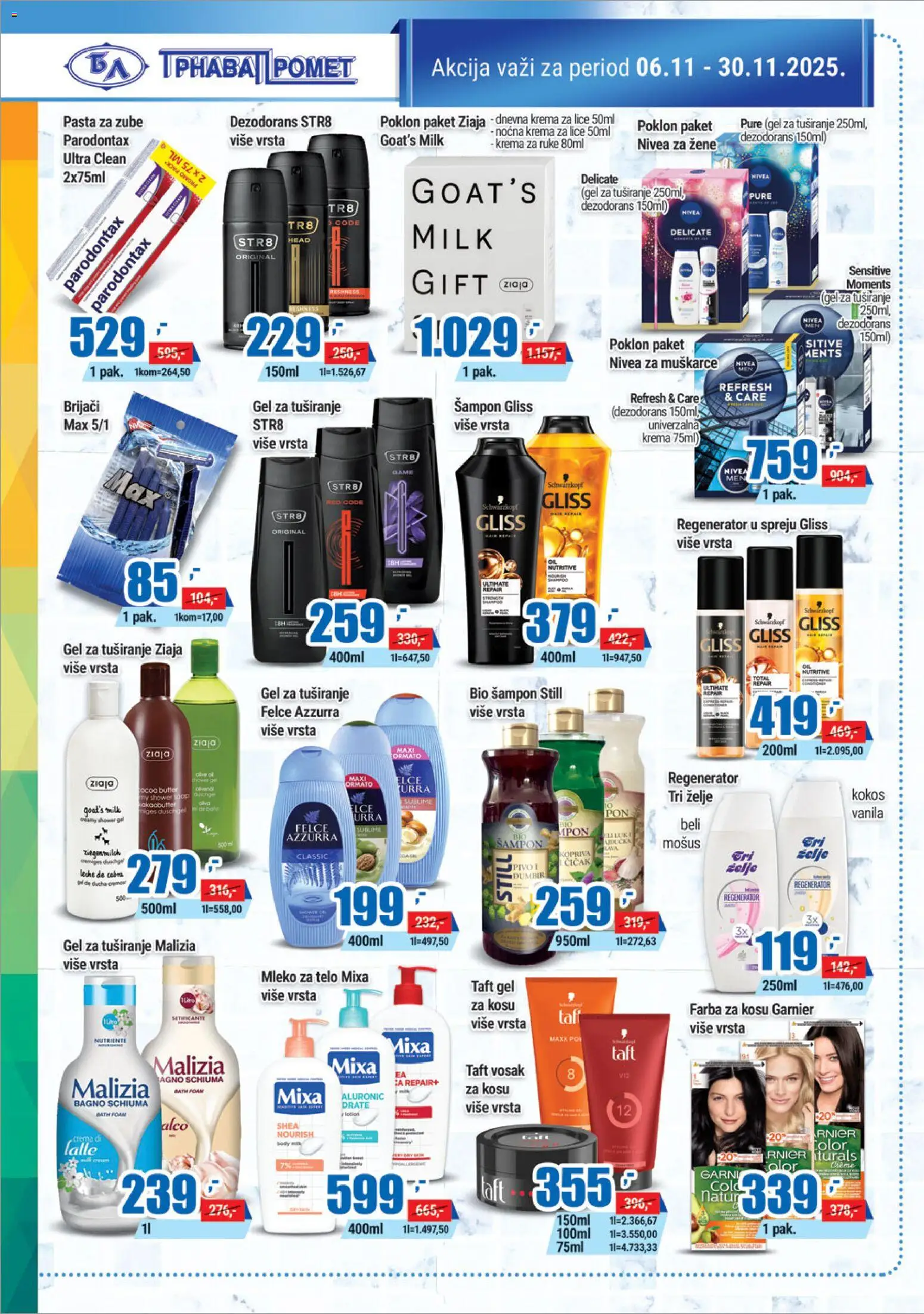 Trnava Promet katalog - važi od 06.11.2025 | Strana: 22 | Proizvode: Mixa, Farba za kosu, Mleko za telo, Felce azzurra