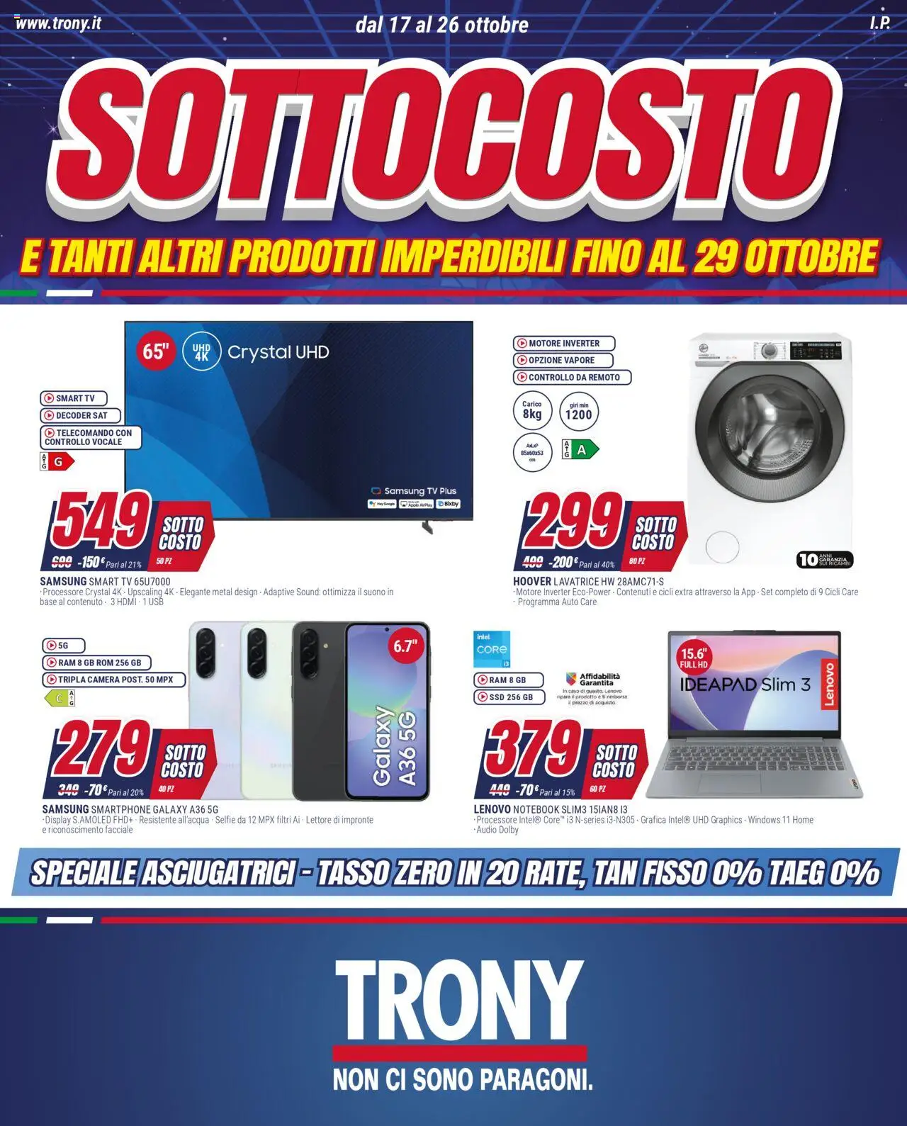 Volantino Trony del 17.10.2025 | Pagina: 1 | Prodotti: Notebook, Telecomando, smart TV, Audio