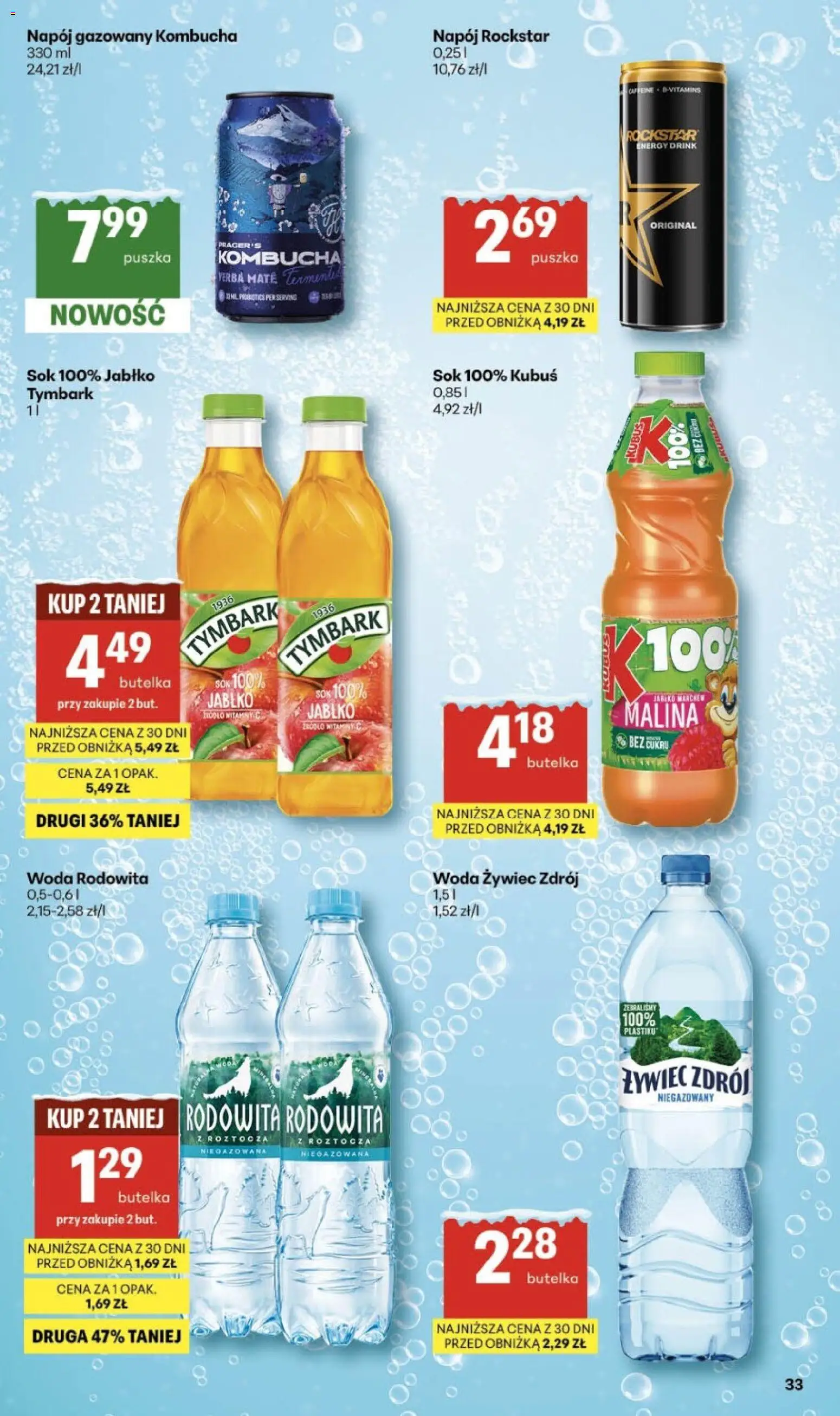 Delikatesy Centrum Gazetka - Sklepy Własne od 08.01.2026 | Strona: 33 | Produkty: Woda żywiec, Malina, Kombucha, Yerba mate