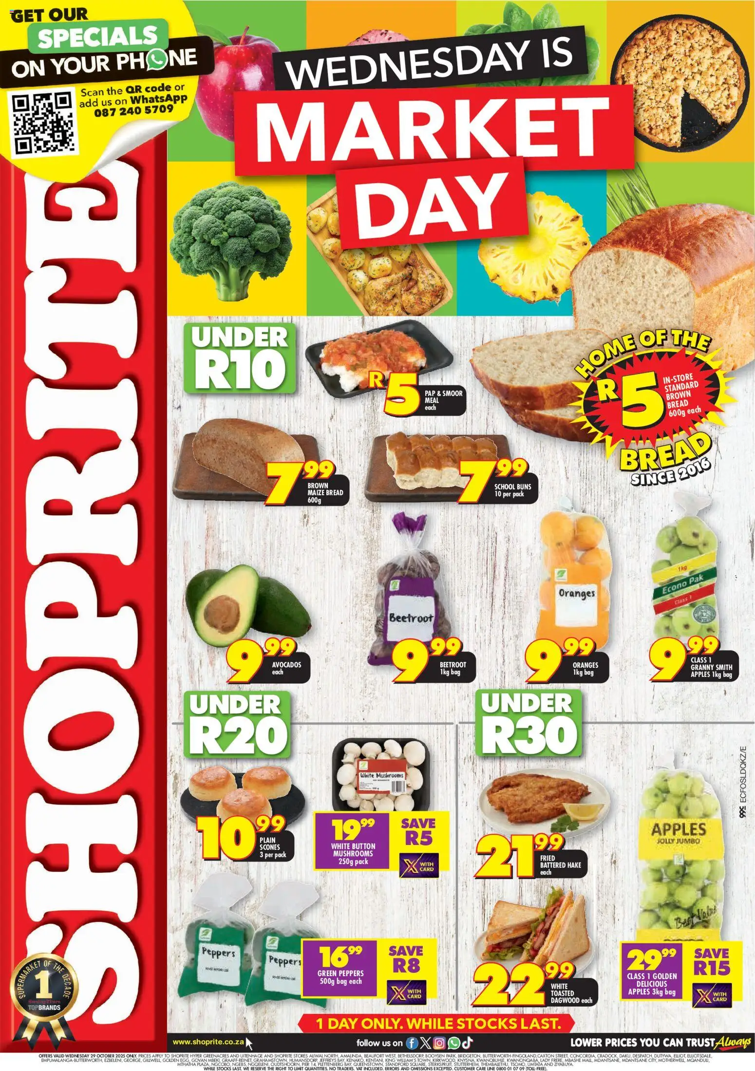 New Shoprite catalogue – valid from 29.10.2025 | Page: 1 | Products: Mushrooms, Bag, Bread, Oranges