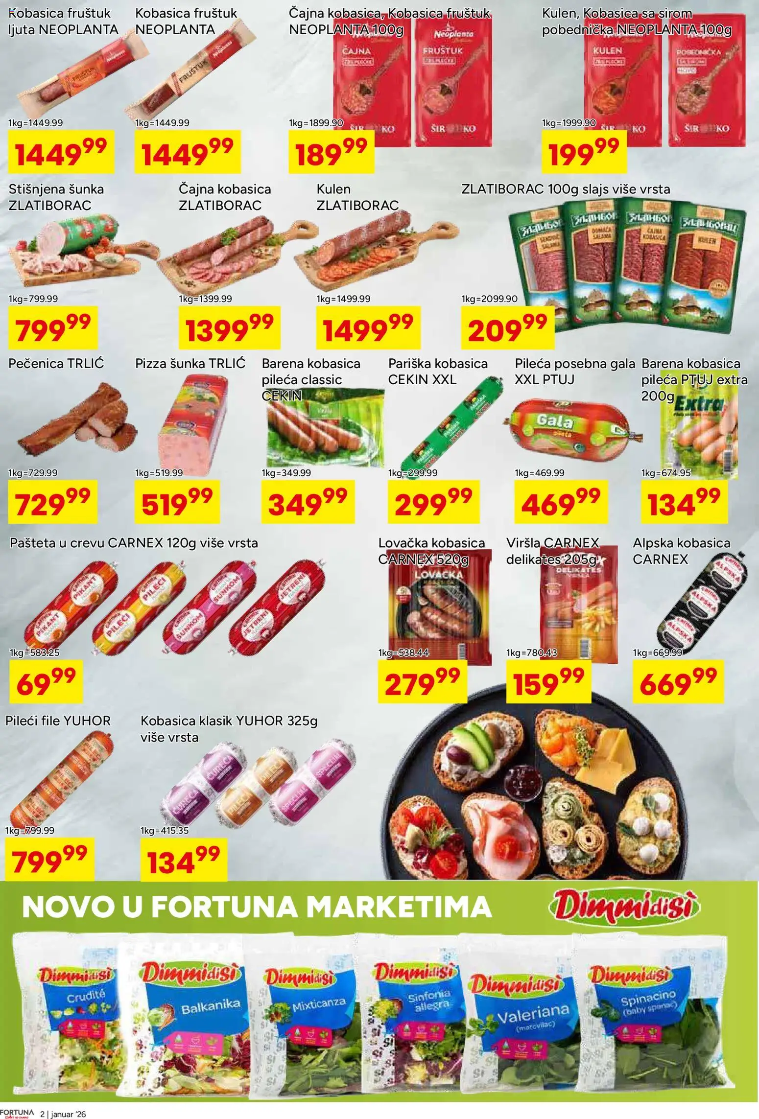 Fortuna Market katalog - važi od 14.01.2026 | Strana: 2 | Proizvode: Šunka, Pizza šunka, Kobasica, Pečenica